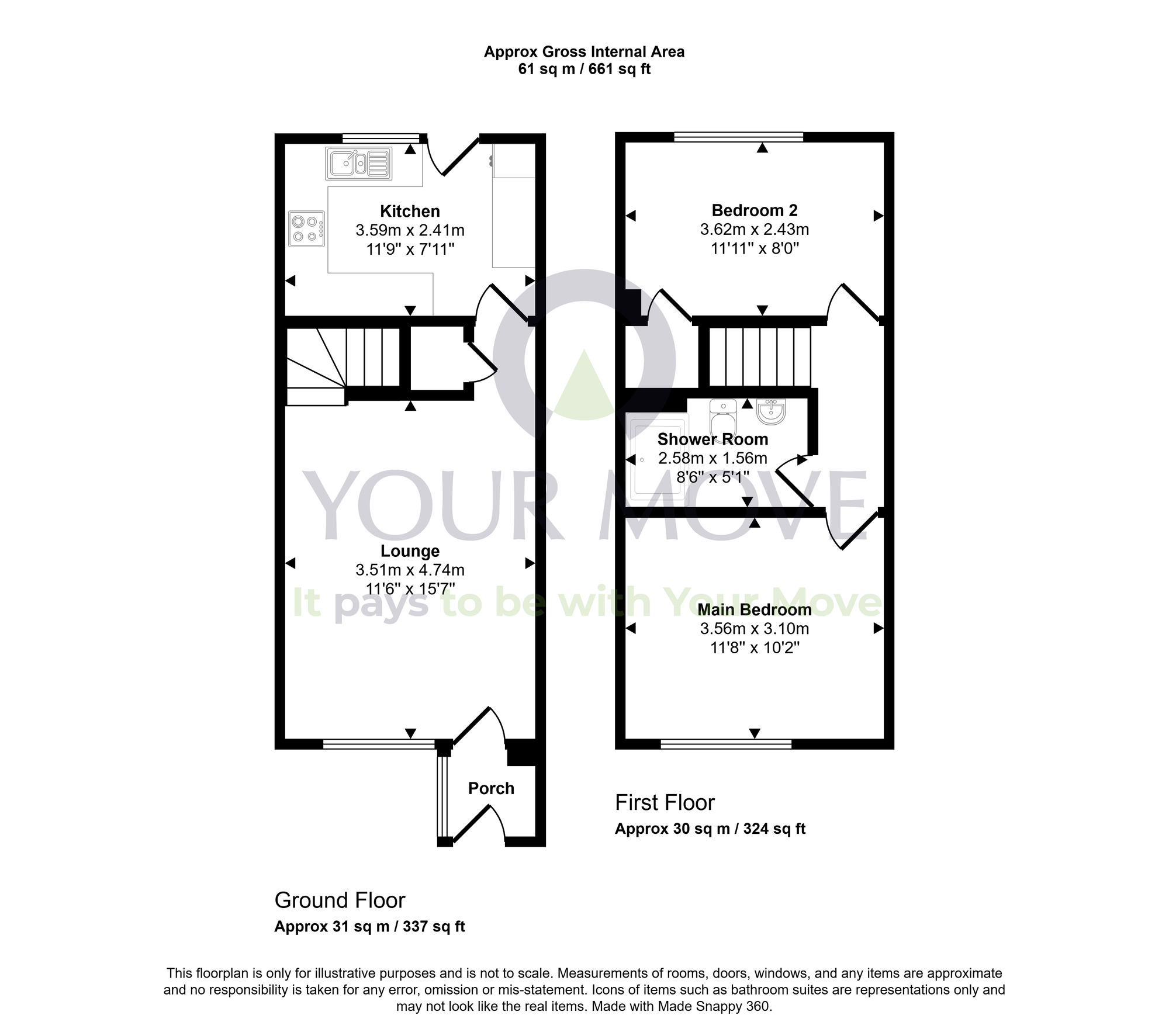 Floorplan of 2 bedroom Mid Terrace House for sale, Cameron Grove, Inverkeithing, Fife, KY11