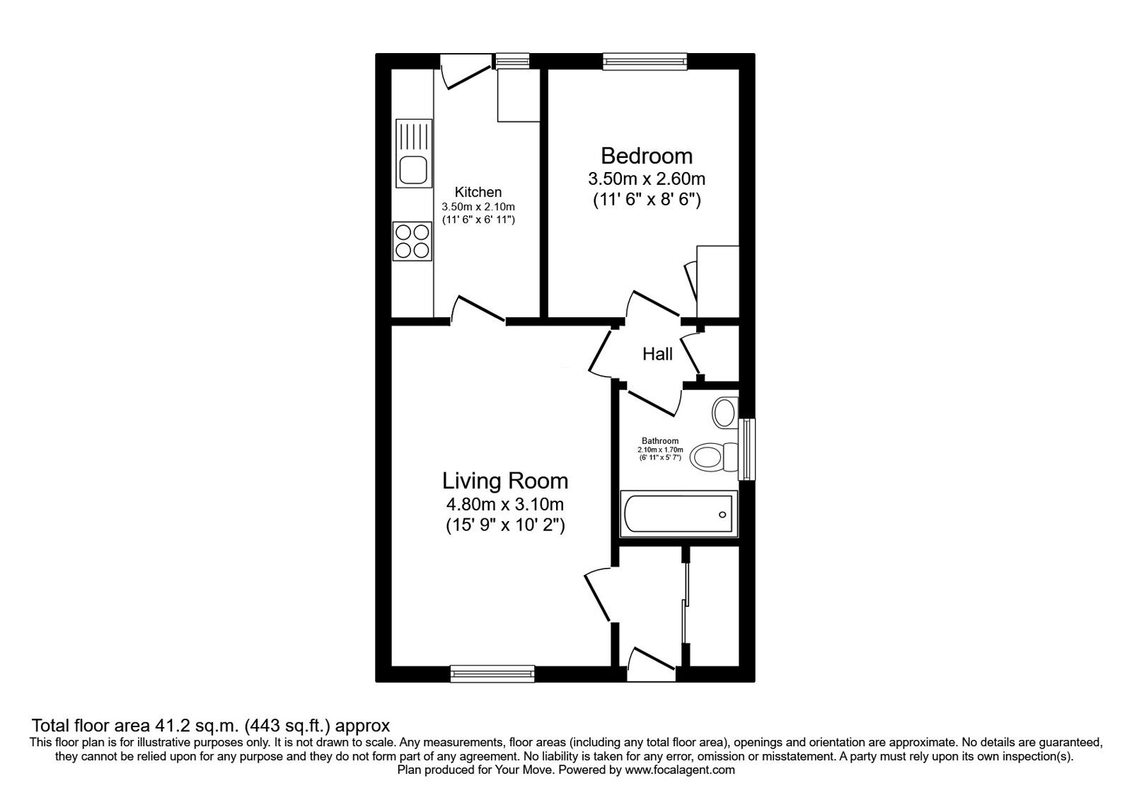 Floorplan of 1 bedroom Semi Detached Bungalow for sale, Barns Park, Dalgety Bay, Fife, KY11