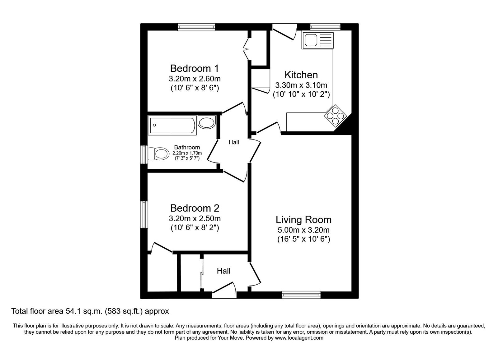 Floorplan of 2 bedroom Semi Detached Bungalow for sale, Morlich Grove, Dalgety Bay, Fife, KY11