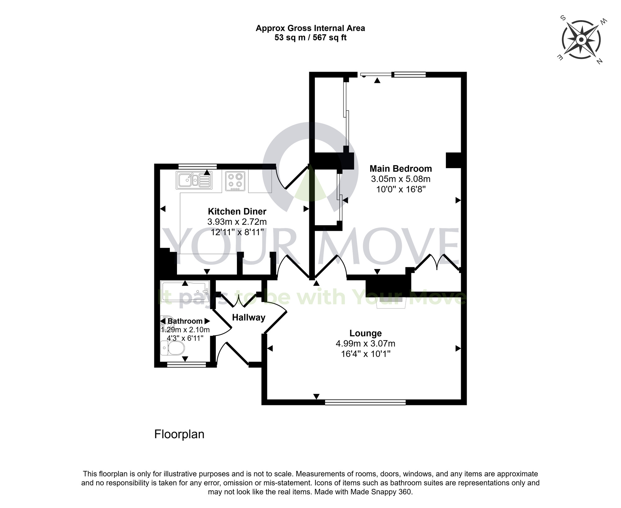 Floorplan of 1 bedroom Semi Detached Bungalow for sale, Murrell Road, Aberdour, Fife, KY3