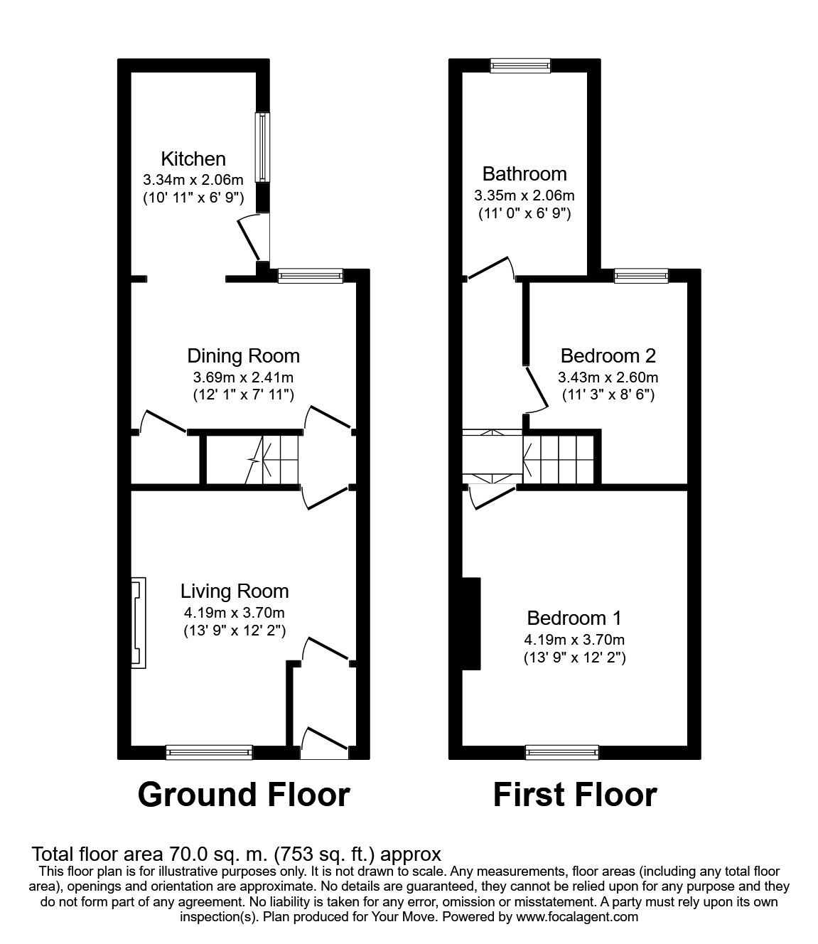 Floorplan of 2 bedroom Mid Terrace House to rent, Beaconsfield Street, Darlington, County Durham, DL3