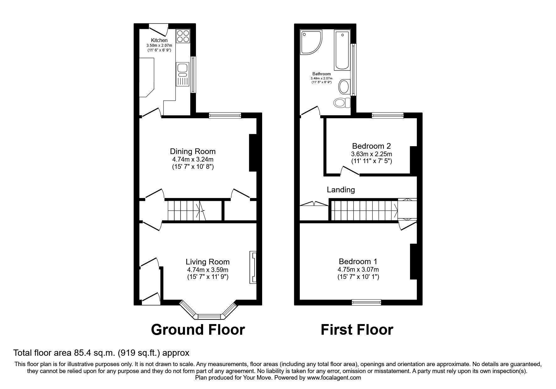 Floorplan of 2 bedroom Mid Terrace House to rent, Drury Street, Darlington, County Durham, DL3