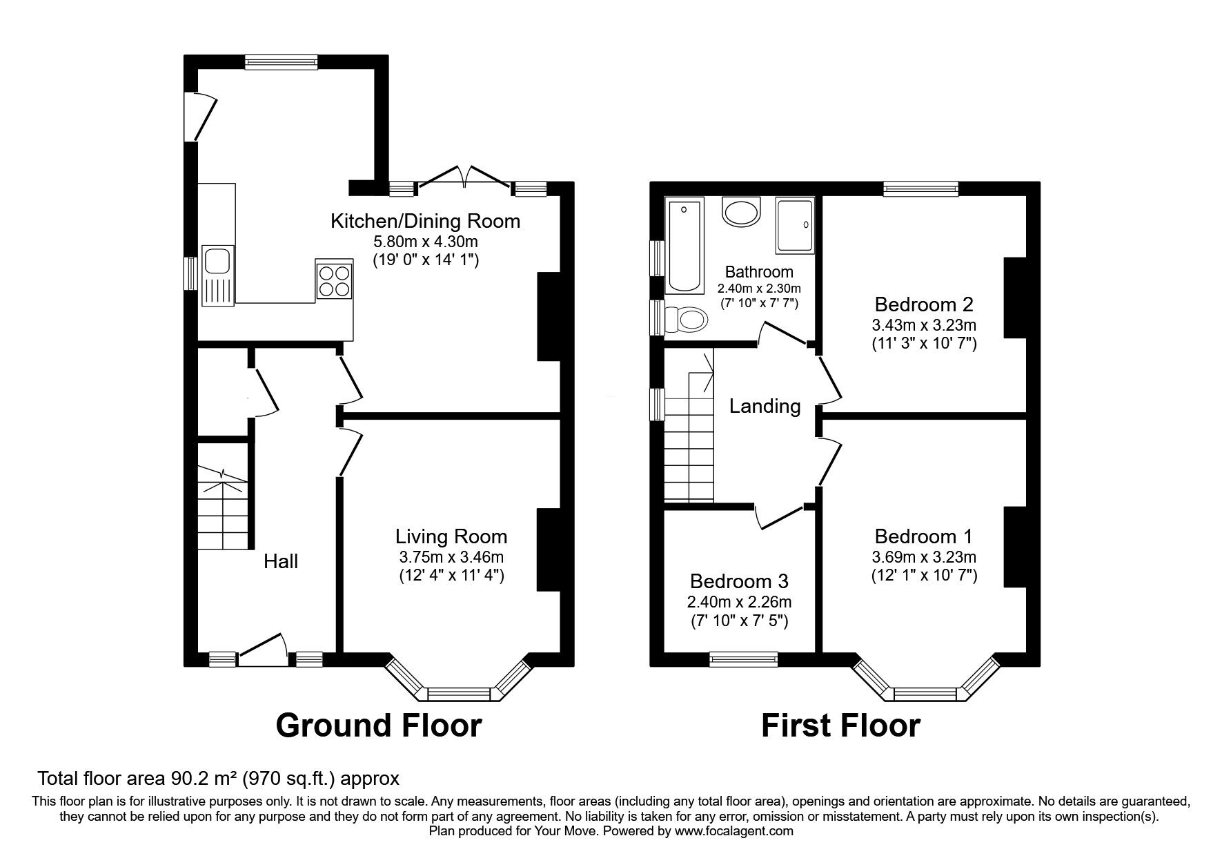 Floorplan of 3 bedroom Semi Detached House for sale, The Broadway, Darlington, Durham, DL1