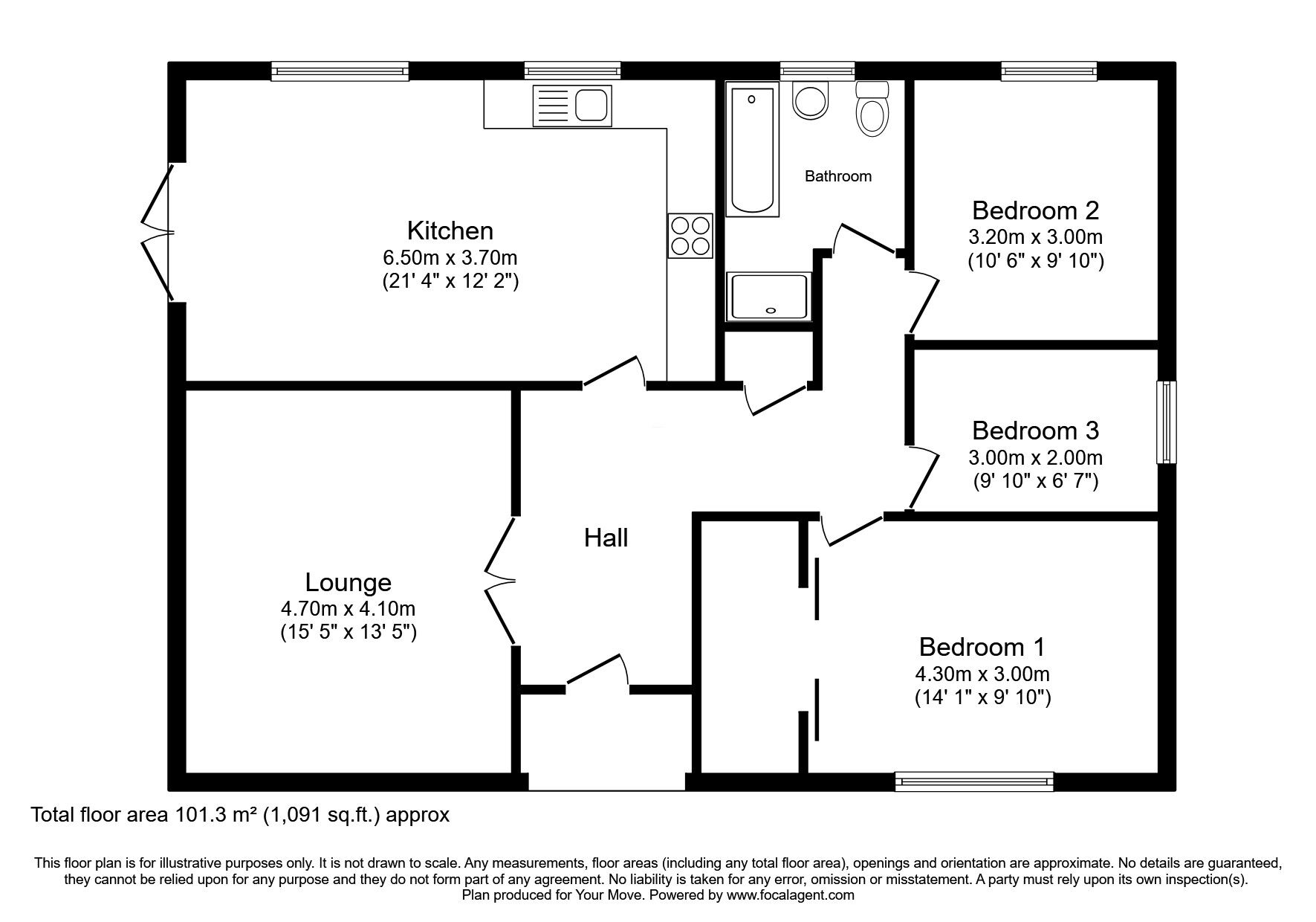 Floorplan of 3 bedroom Detached Bungalow for sale, High Barn Road, School Aycliffe, Newton Aycliffe, DL5