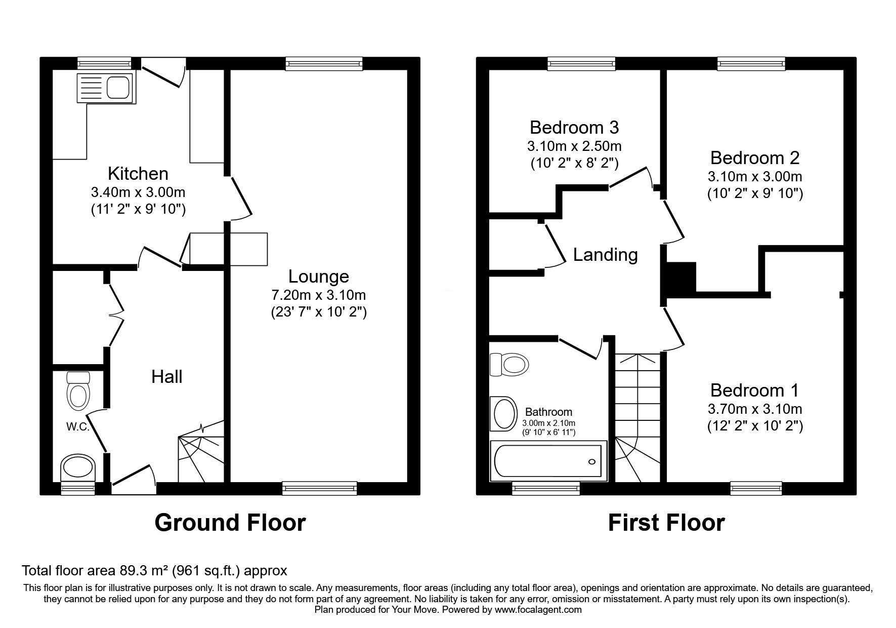 Floorplan of 3 bedroom Mid Terrace House for sale, Kirkstone Place, Newton Aycliffe, DL5