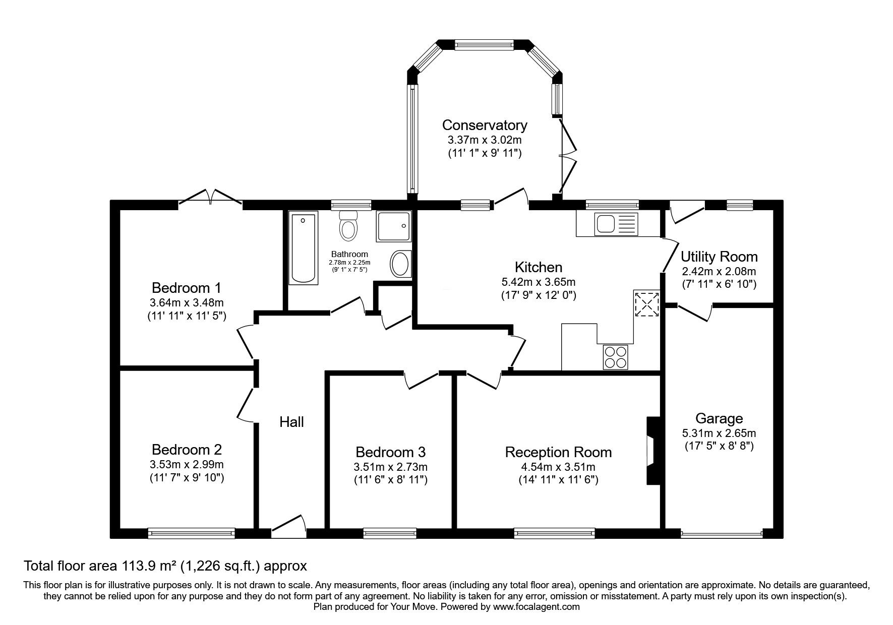 Floorplan of 3 bedroom Detached Bungalow for sale, Springfields, School Aycliffe, Newton Aycliffe, DL5