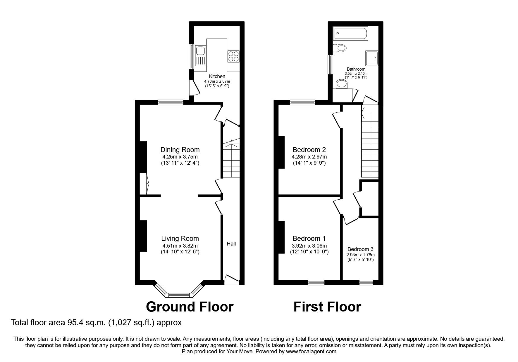 Floorplan of 3 bedroom Mid Terrace House for sale, Pensbury Street, Darlington, Durham, DL1