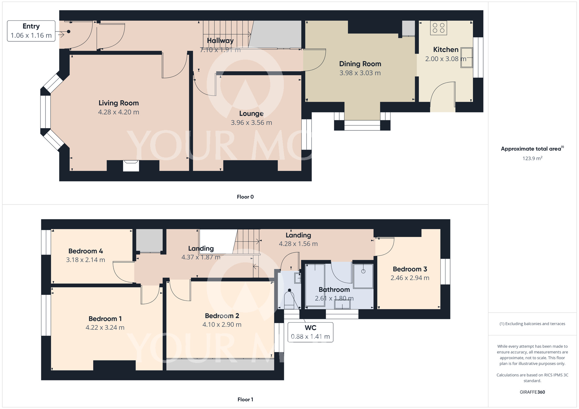 Floorplan of 4 bedroom Mid Terrace House for sale, North Road, Darlington, Durham, DL1