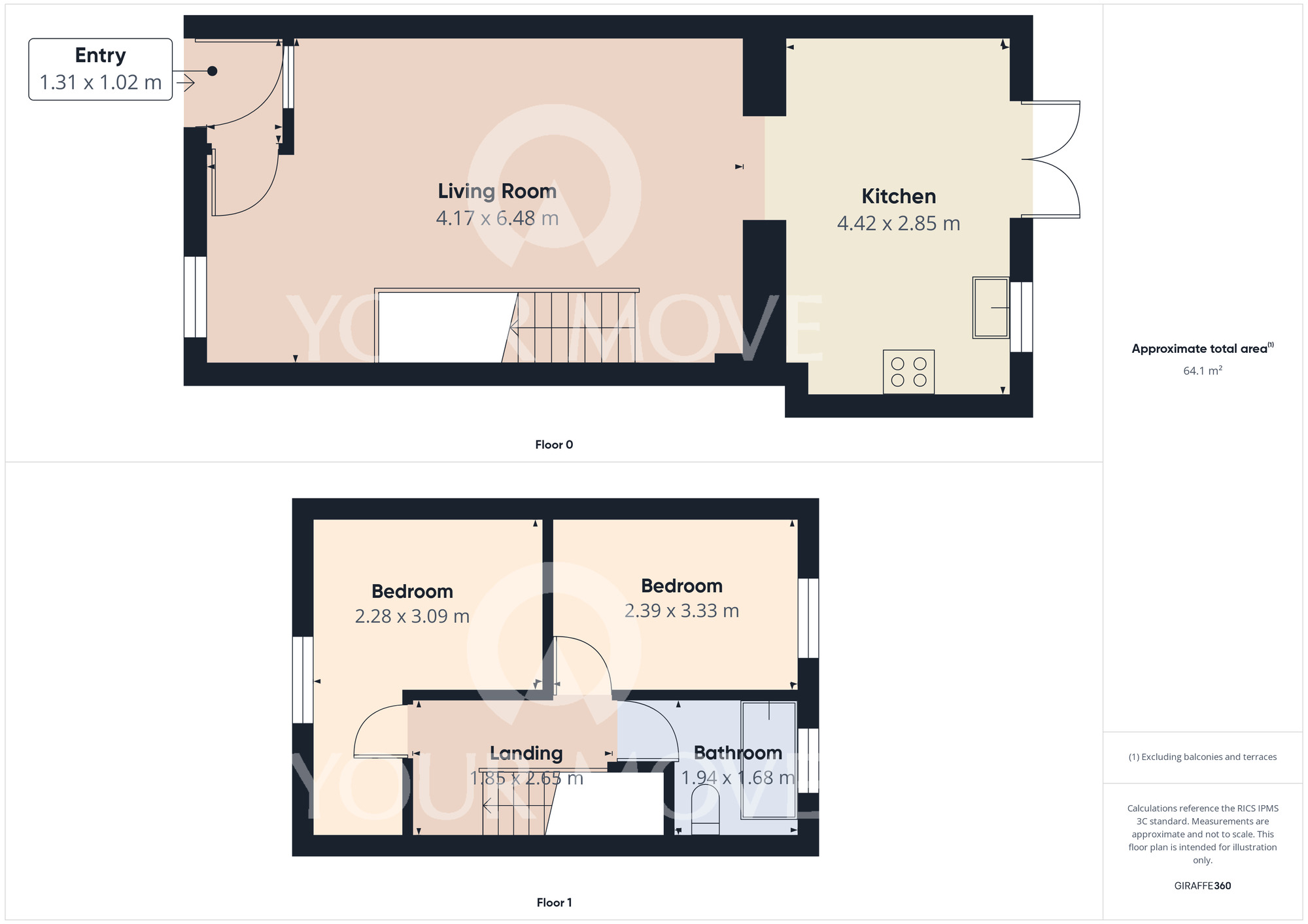 Floorplan of 2 bedroom Mid Terrace House for sale, Tees View, Gainford, Durham, DL2