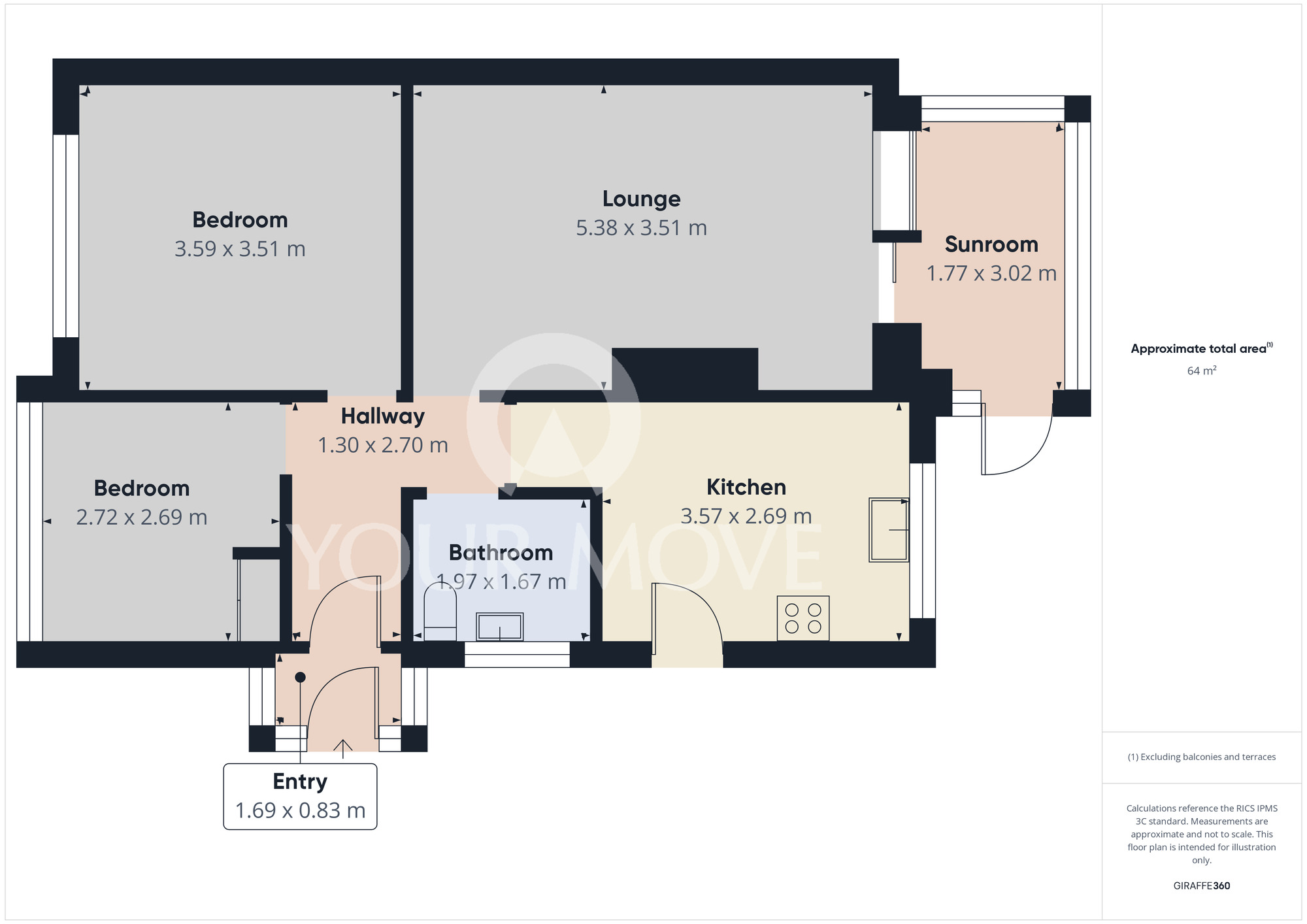 Floorplan of 2 bedroom Semi Detached Bungalow for sale, Kew Rise, Darlington, Durham, DL3