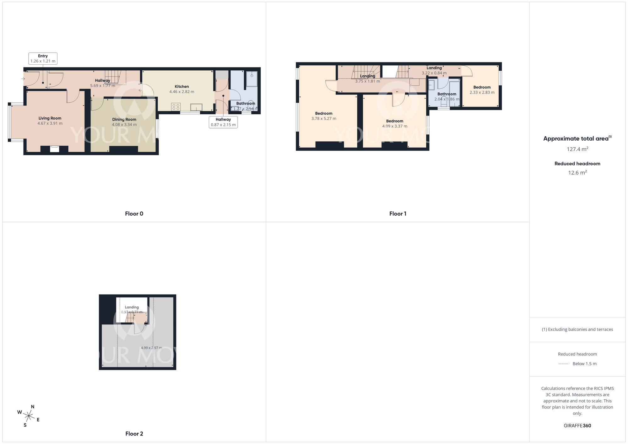 Floorplan of 4 bedroom Mid Terrace House for sale, Water View, Middleton St. George, Durham, DL2