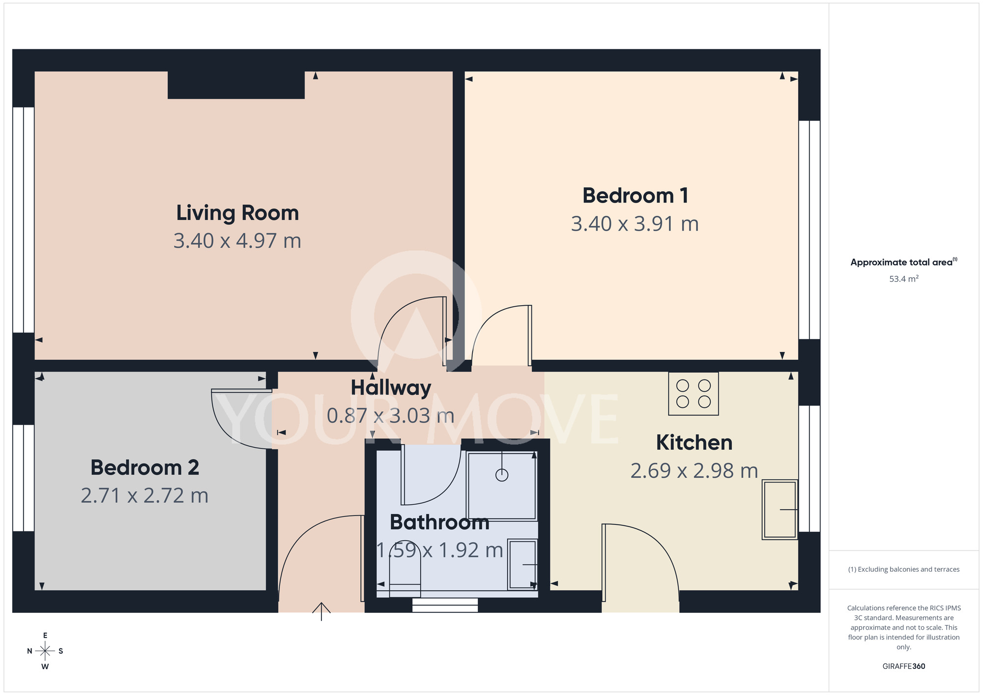 Floorplan of 2 bedroom Semi Detached Bungalow for sale, Grisedale Crescent, Egglescliffe, Durham, TS16