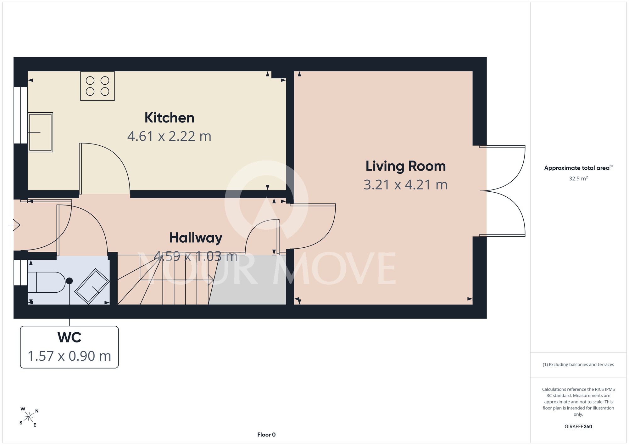 Floorplan of 3 bedroom End Terrace House for sale, Woodlands Green, Middleton St. George, Durham, DL2