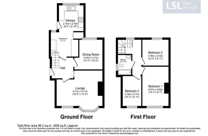 Floorplan of 3 bedroom Semi Detached House for sale, Sandriggs, Darlington, Durham, DL3
