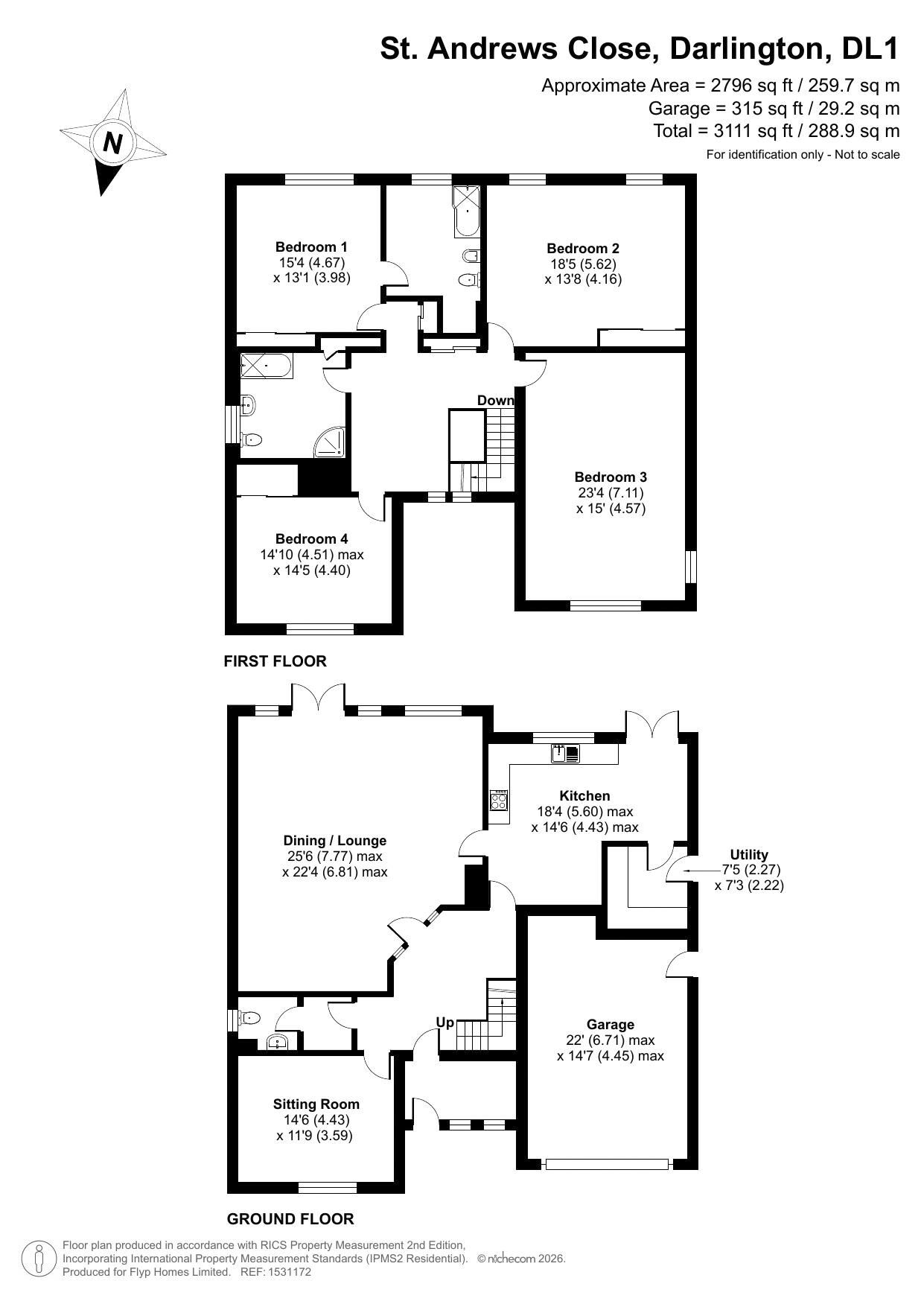Floorplan of 4 bedroom Detached House for sale, St. Andrews Close, Darlington, Durham, DL1