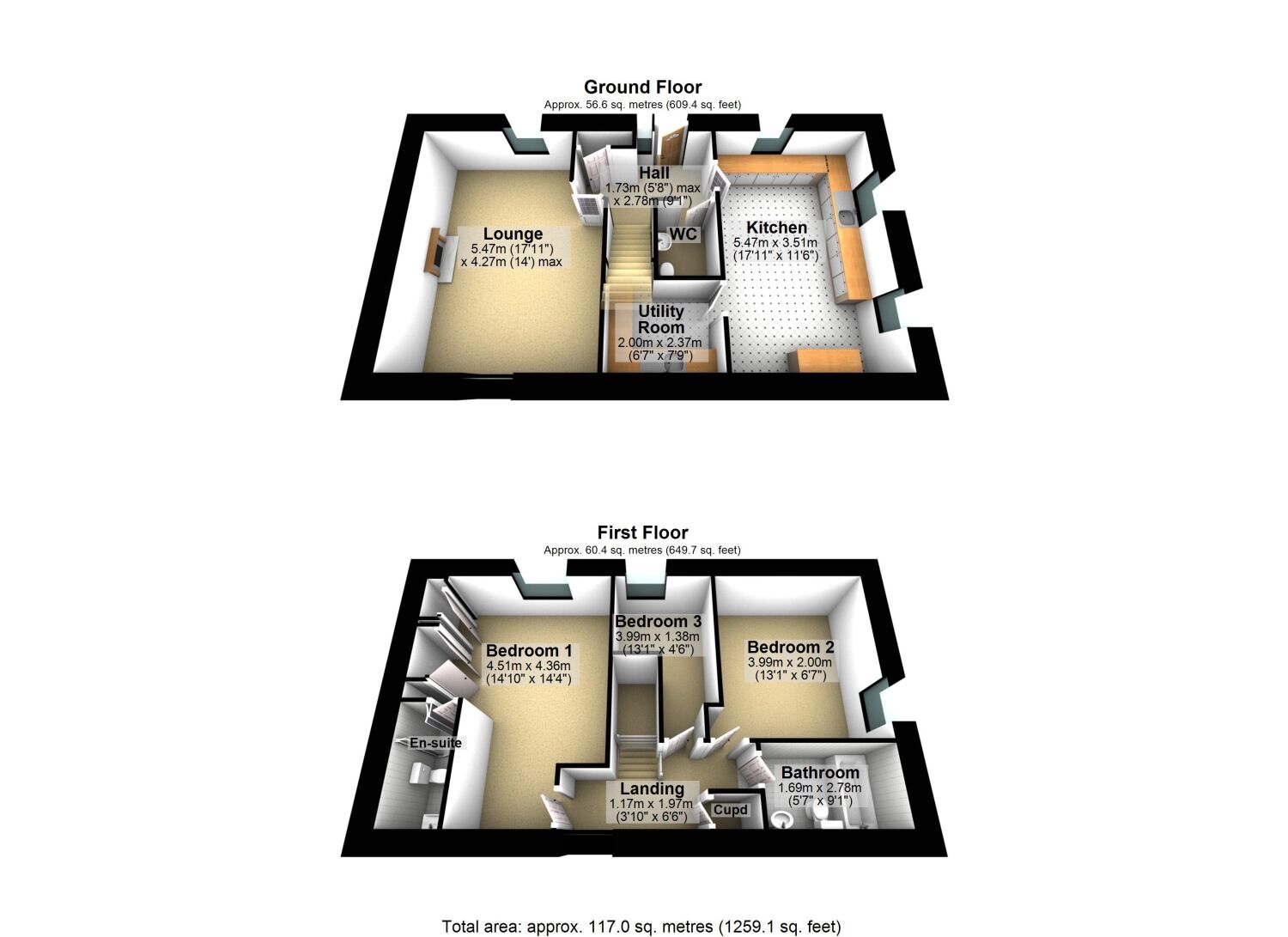 Floorplan of 3 bedroom End Terrace Property to rent, Hensford Mews, Devon, EX7
