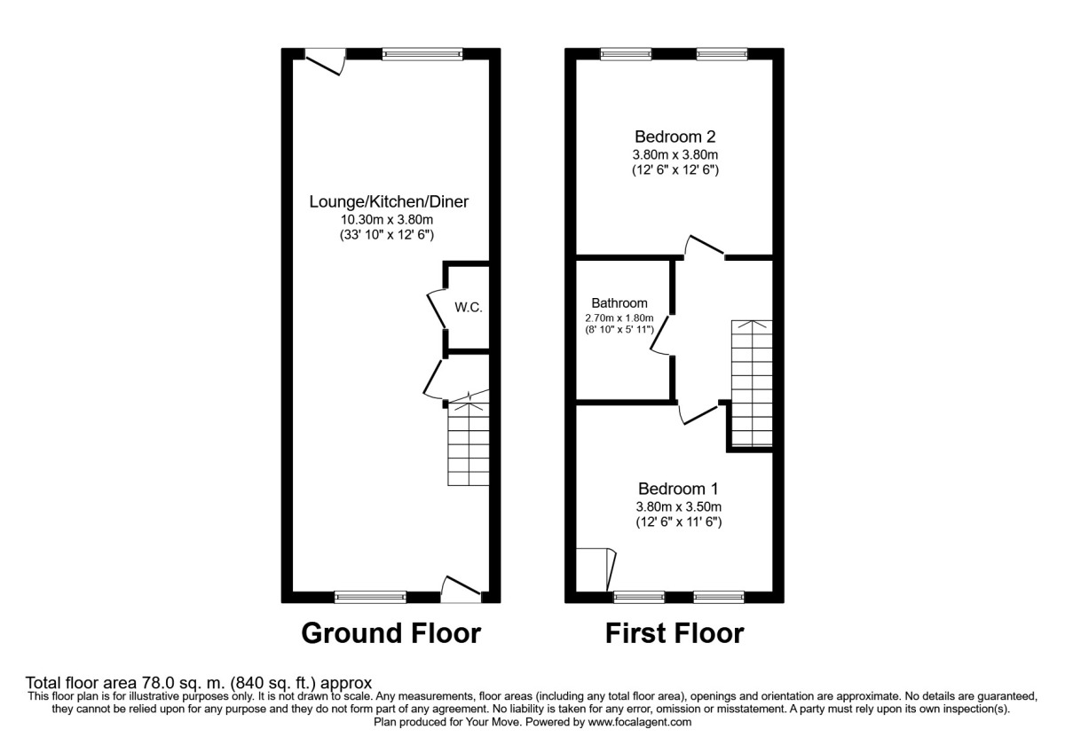 Floorplan of 2 bedroom Mid Terrace House to rent, Middle Deal Road, Deal, Kent, CT14