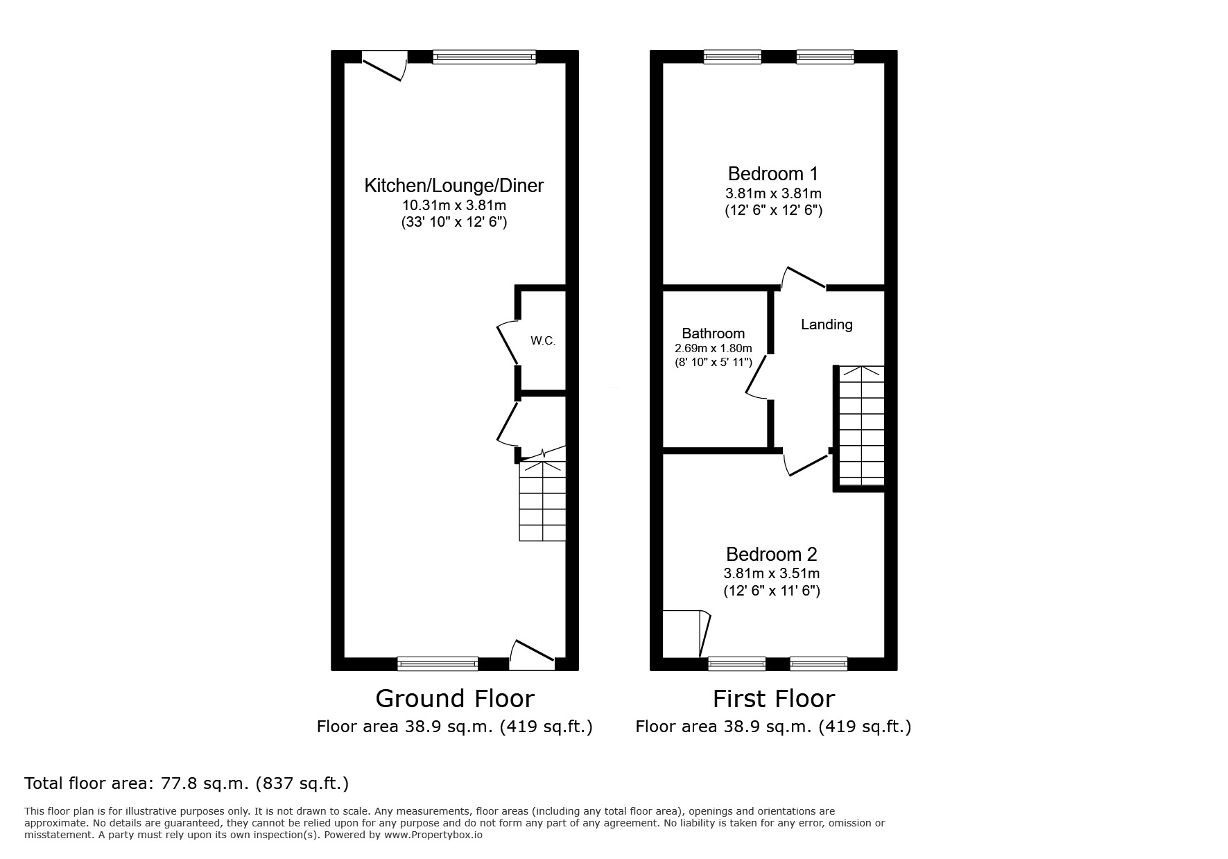 Floorplan of 2 bedroom End Terrace House to rent, Middle Deal Road, Deal, Kent, CT14