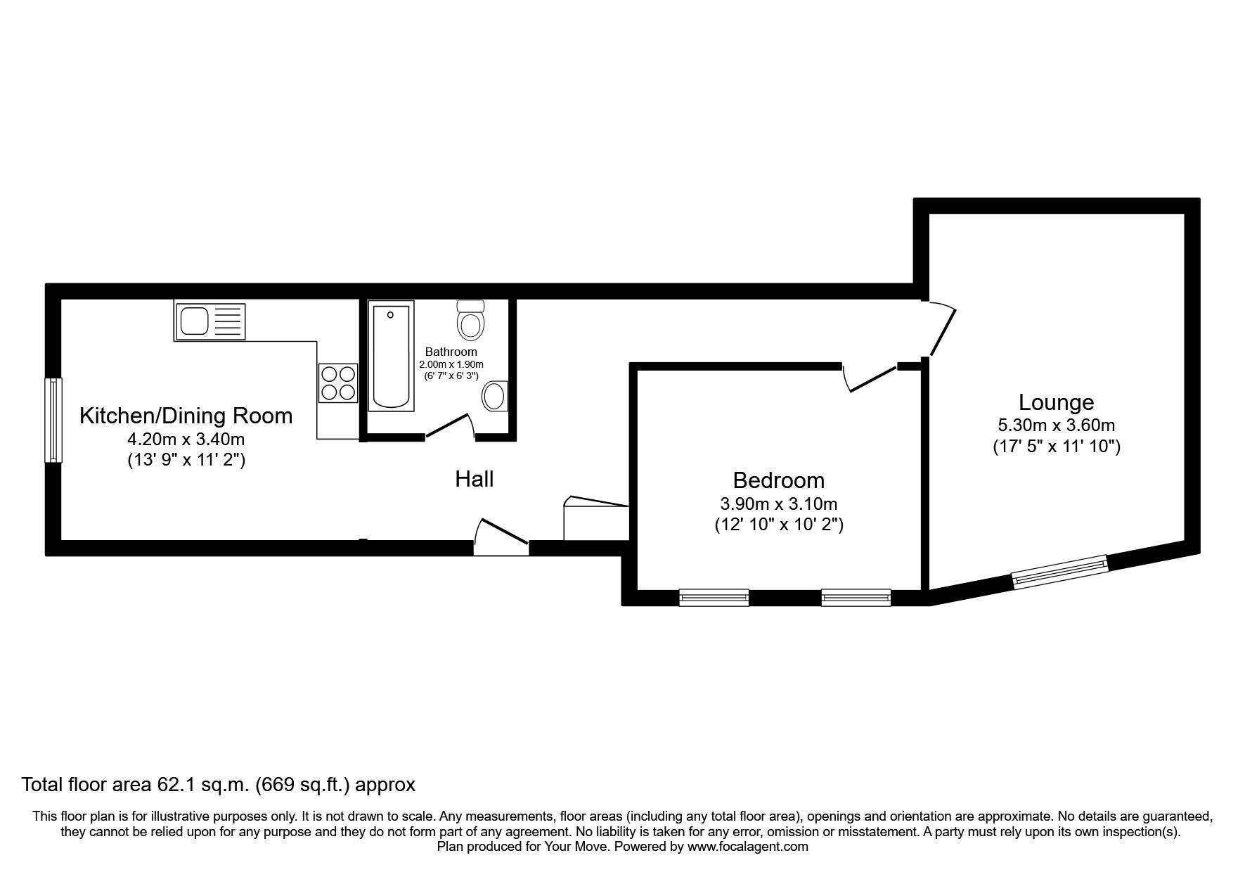 Floorplan of 1 bedroom Flat to rent, Dover Road, Walmer, Kent, CT14