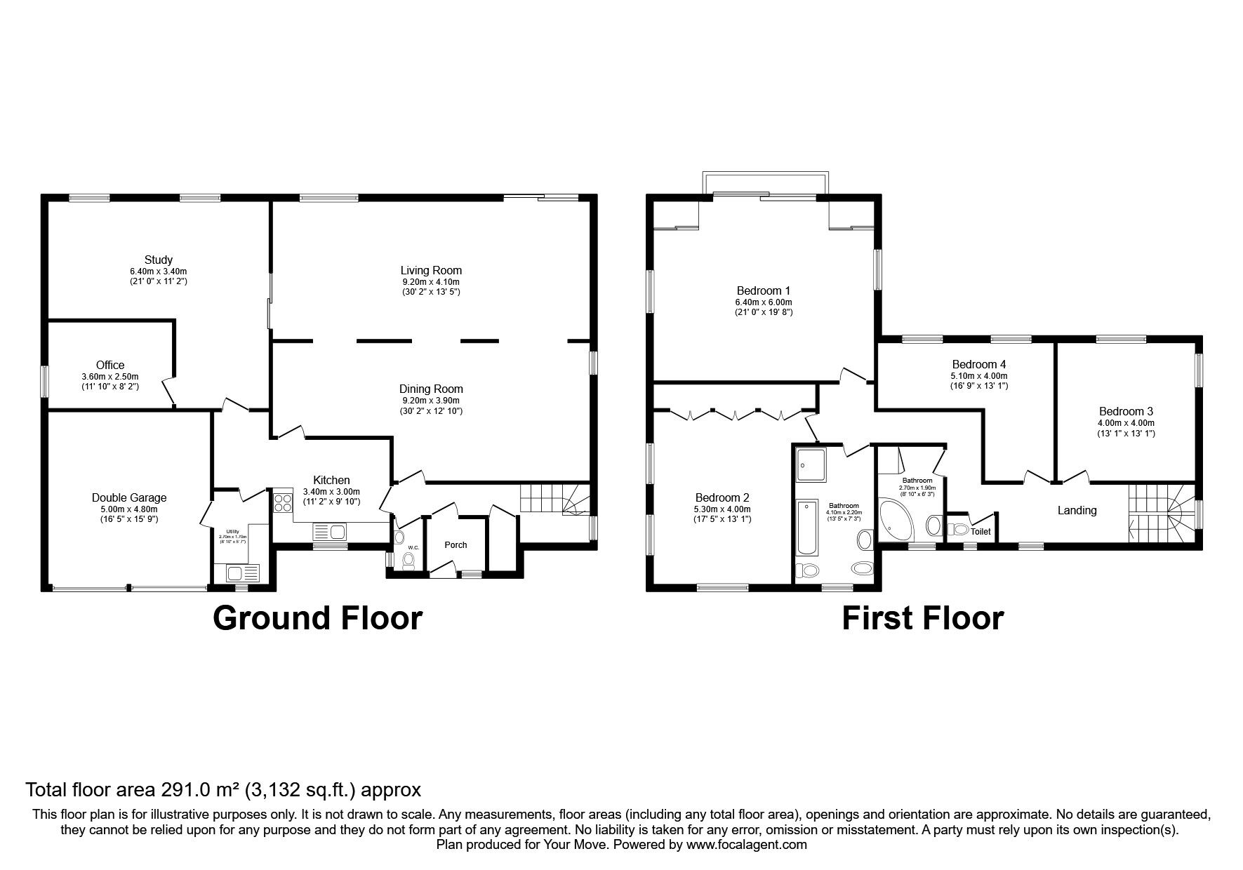 Floorplan of 4 bedroom Detached House for sale, Hawksdown, Walmer, Kent, CT14