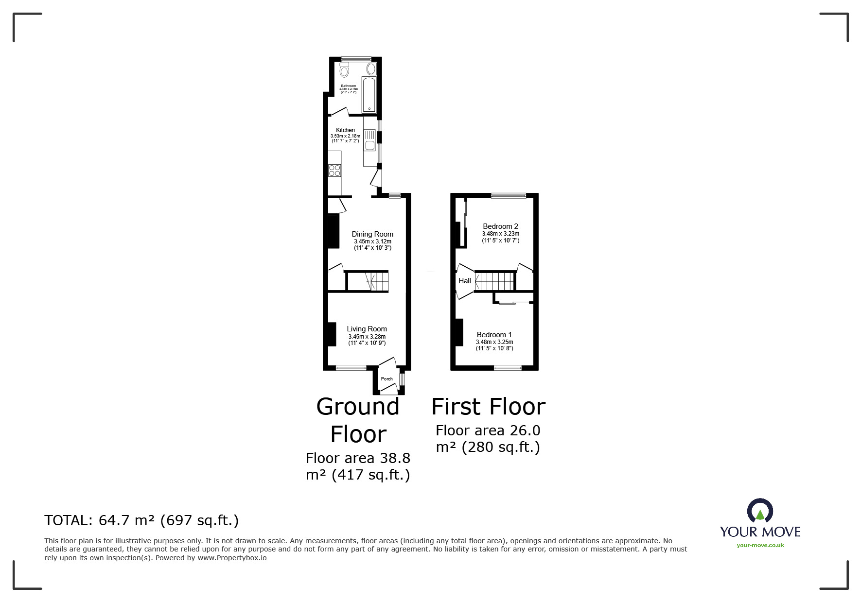 Floorplan of 2 bedroom Mid Terrace House for sale, Church Hill, Shepherdswell, Kent, CT15