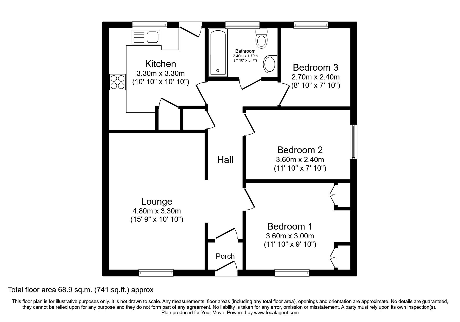Floorplan of 3 bedroom Detached Bungalow for sale, Glebe Close, St. Margarets-at-Cliffe, Kent, CT15