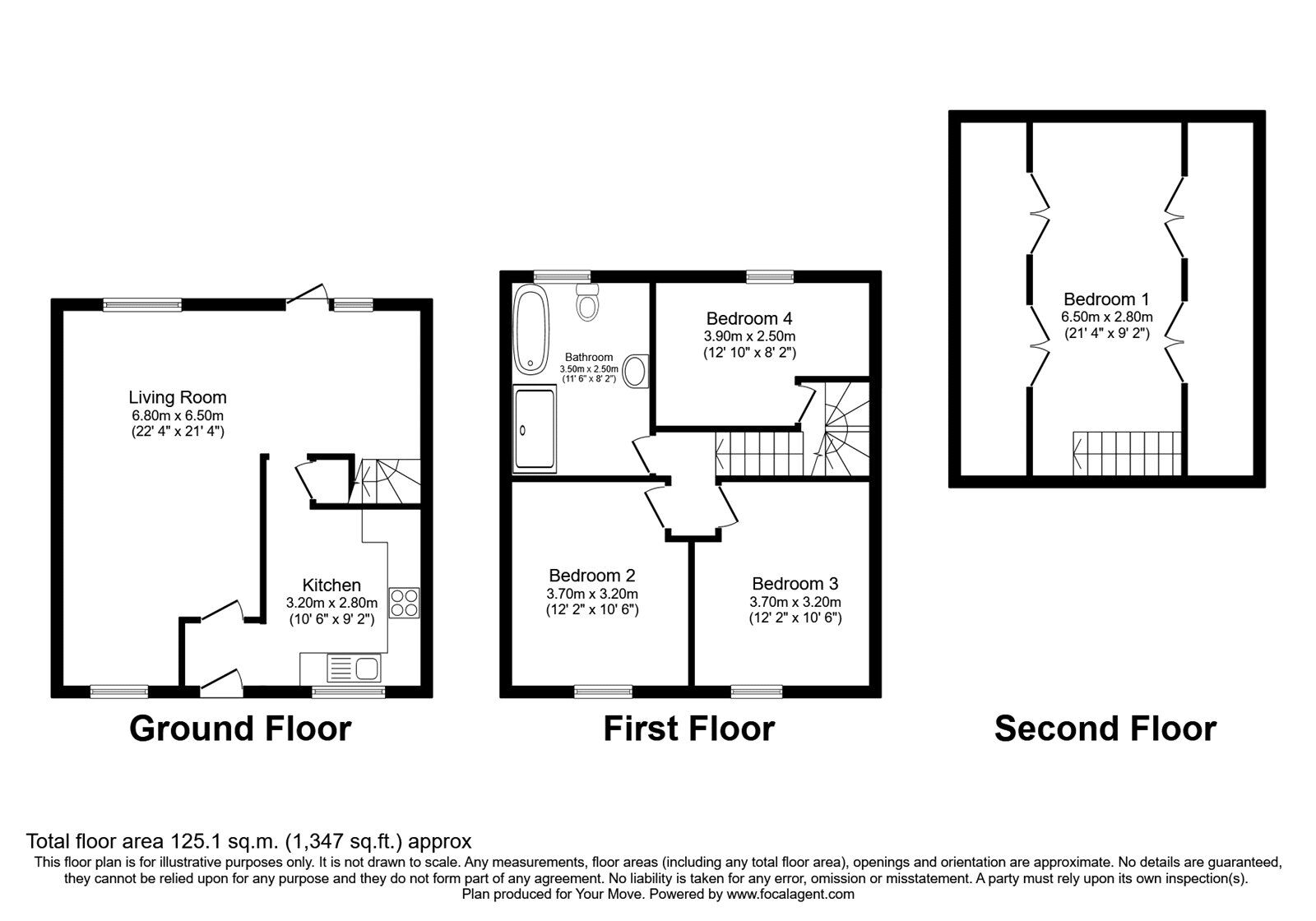Floorplan of 3 bedroom Mid Terrace Property to rent, Grams Road, Walmer, Kent, CT14