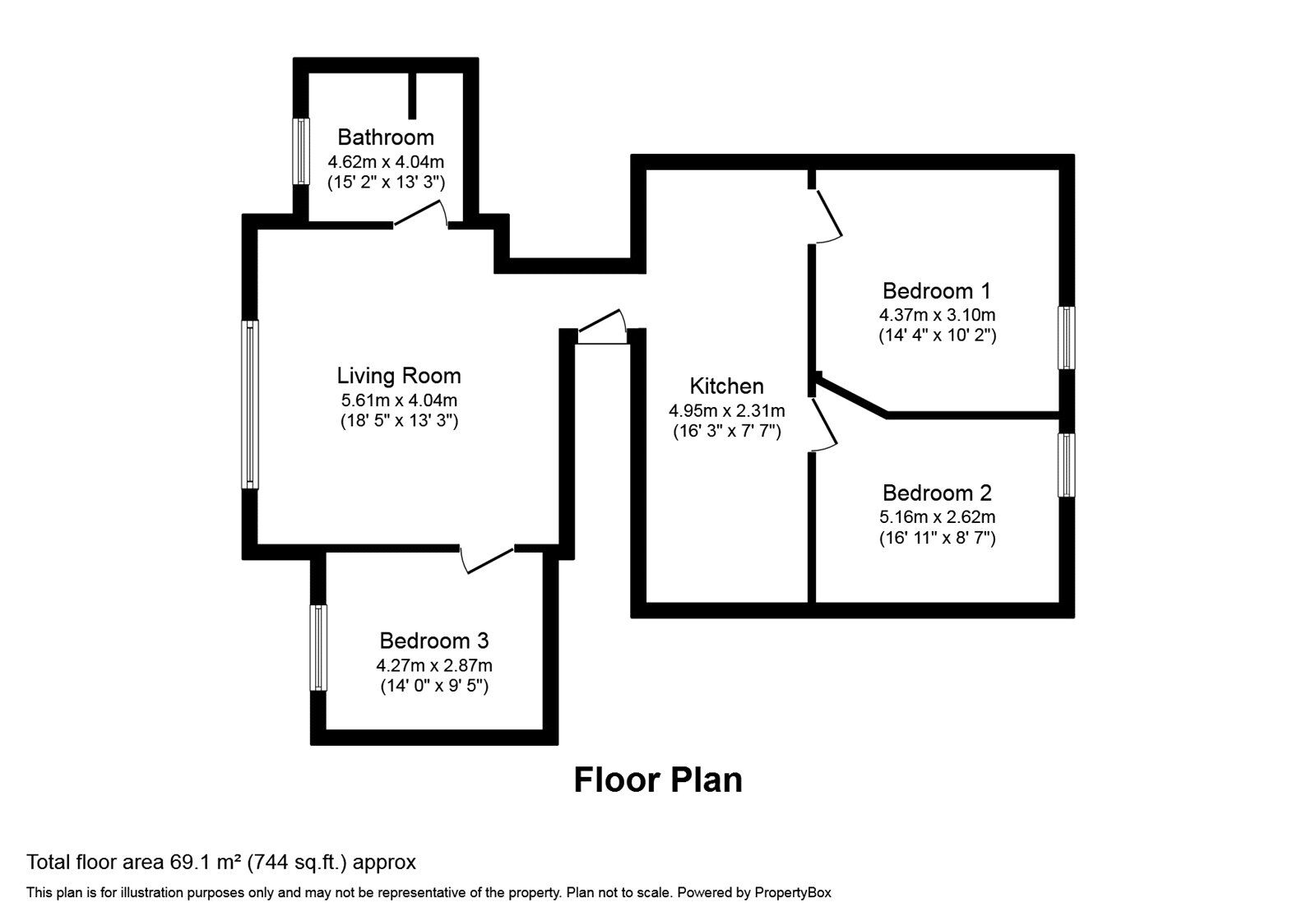 Floorplan of 3 bedroom  Flat for sale, Walmer Castle Road, Walmer, Kent, CT14