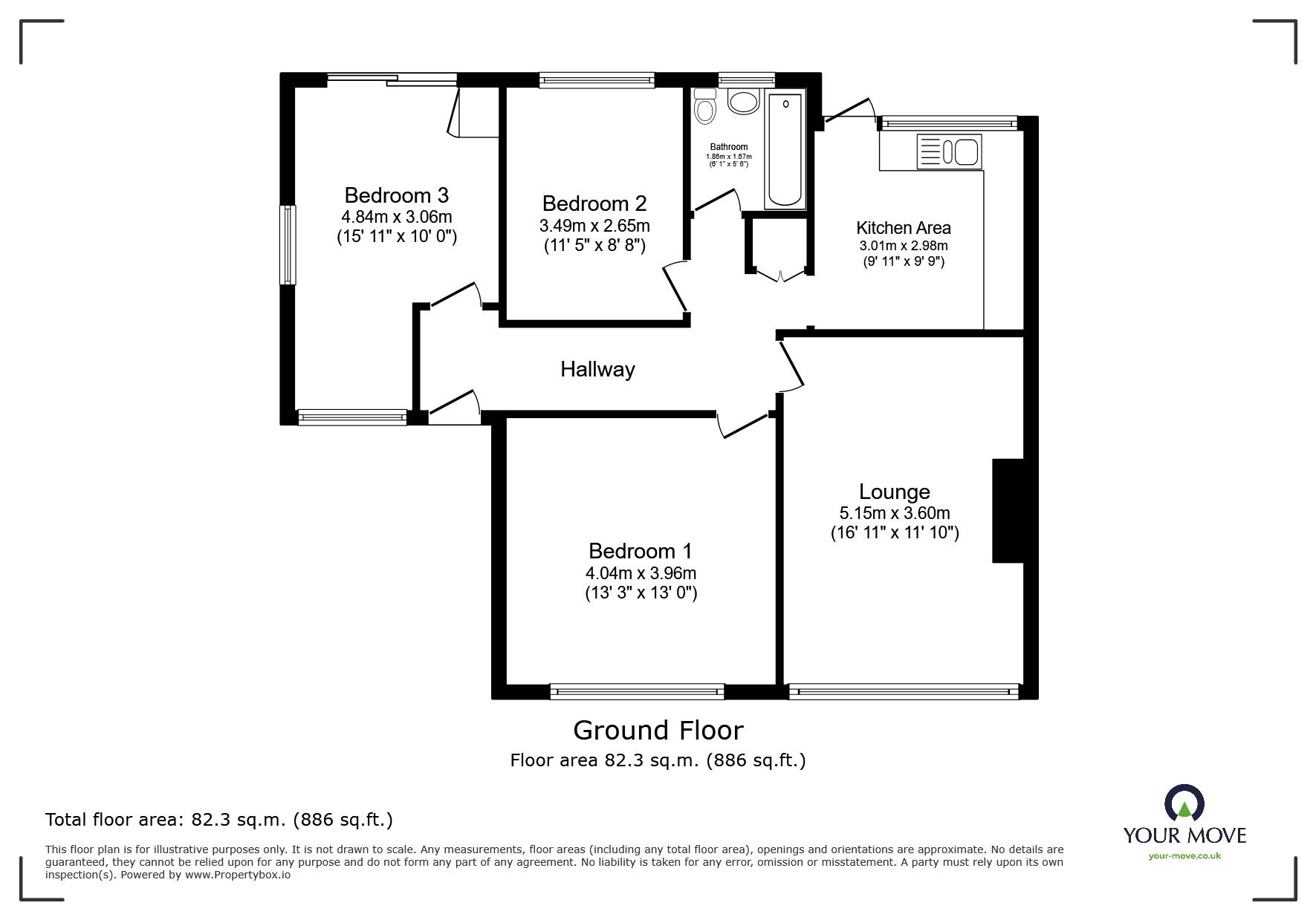 Floorplan of 3 bedroom Semi Detached Bungalow for sale, Hall Crescent, Sholden, Kent, CT14