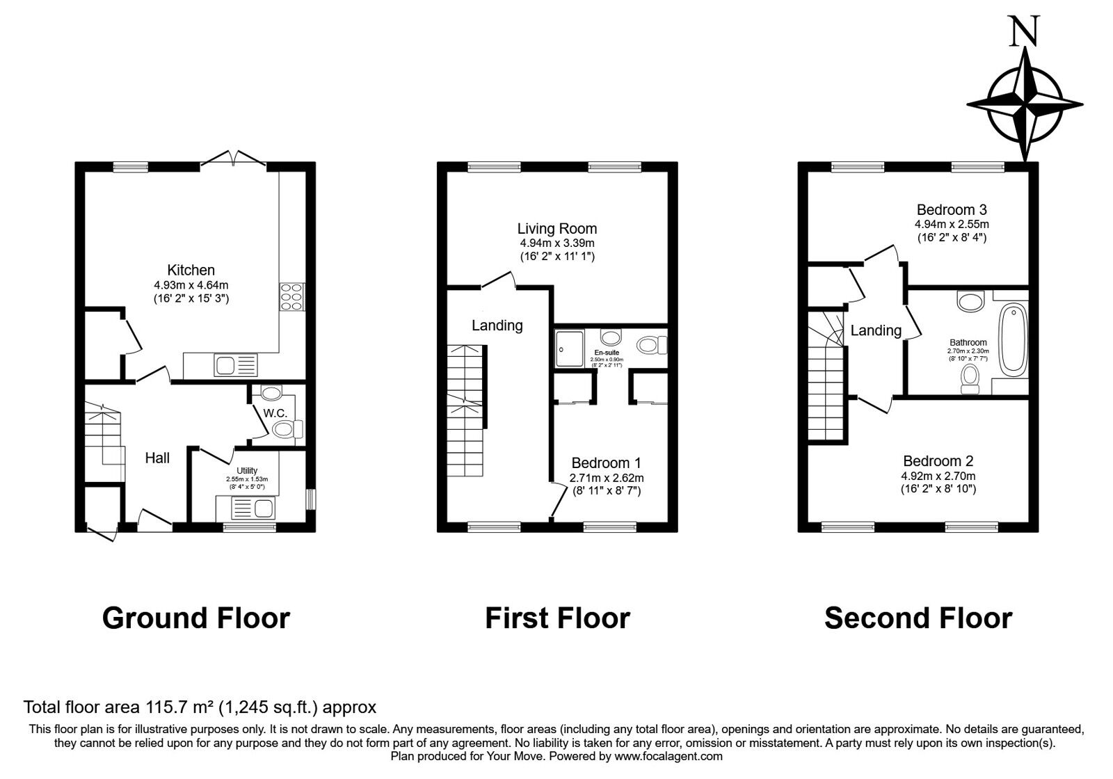 Floorplan of 3 bedroom End Terrace House for sale, Out Downs, Deal, Kent, CT14