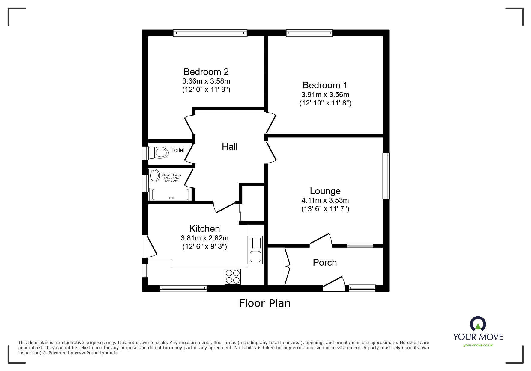 Floorplan of 2 bedroom Detached Bungalow for sale, Sea Road, Kingsdown, Kent, CT14