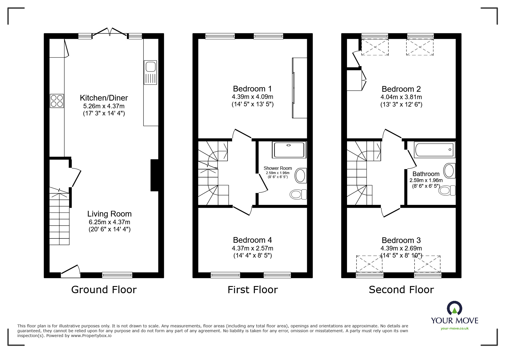 Floorplan of 4 bedroom Mid Terrace House to rent, Halliday Drive, Deal, Kent, CT14