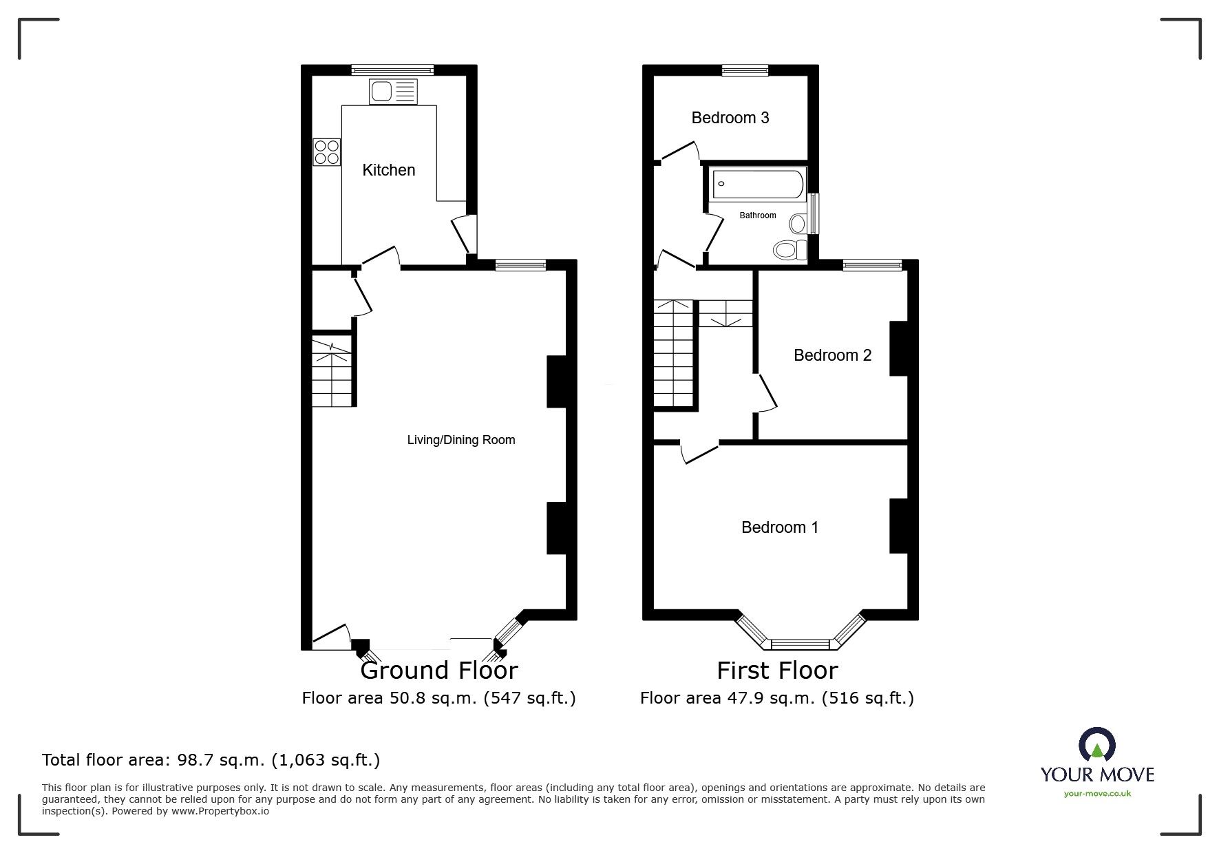 Floorplan of 3 bedroom Mid Terrace House for sale, Downs Road, Walmer, Kent, CT14