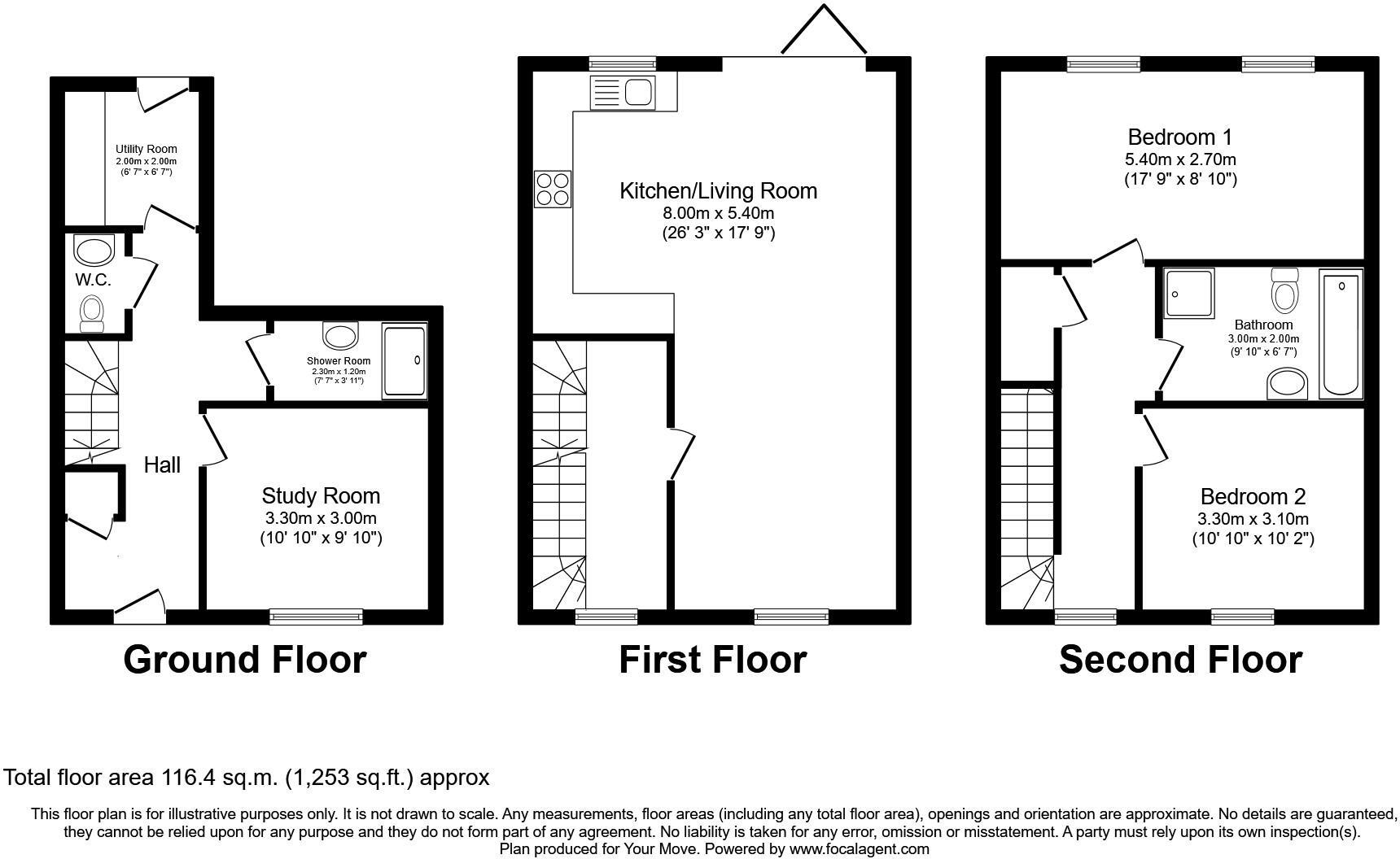 Floorplan of 3 bedroom Mid Terrace House for sale, Golf Road, Deal, Kent, CT14