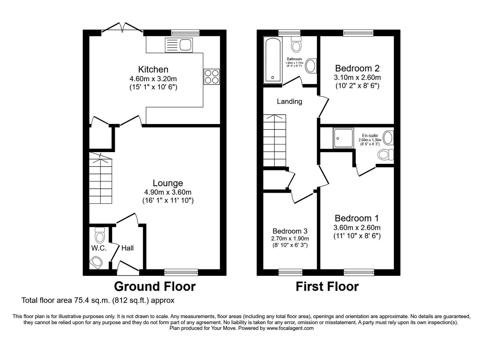 Floorplan of 3 bedroom Mid Terrace House to rent, Stonechat Lane, Whitfield, Kent, CT16