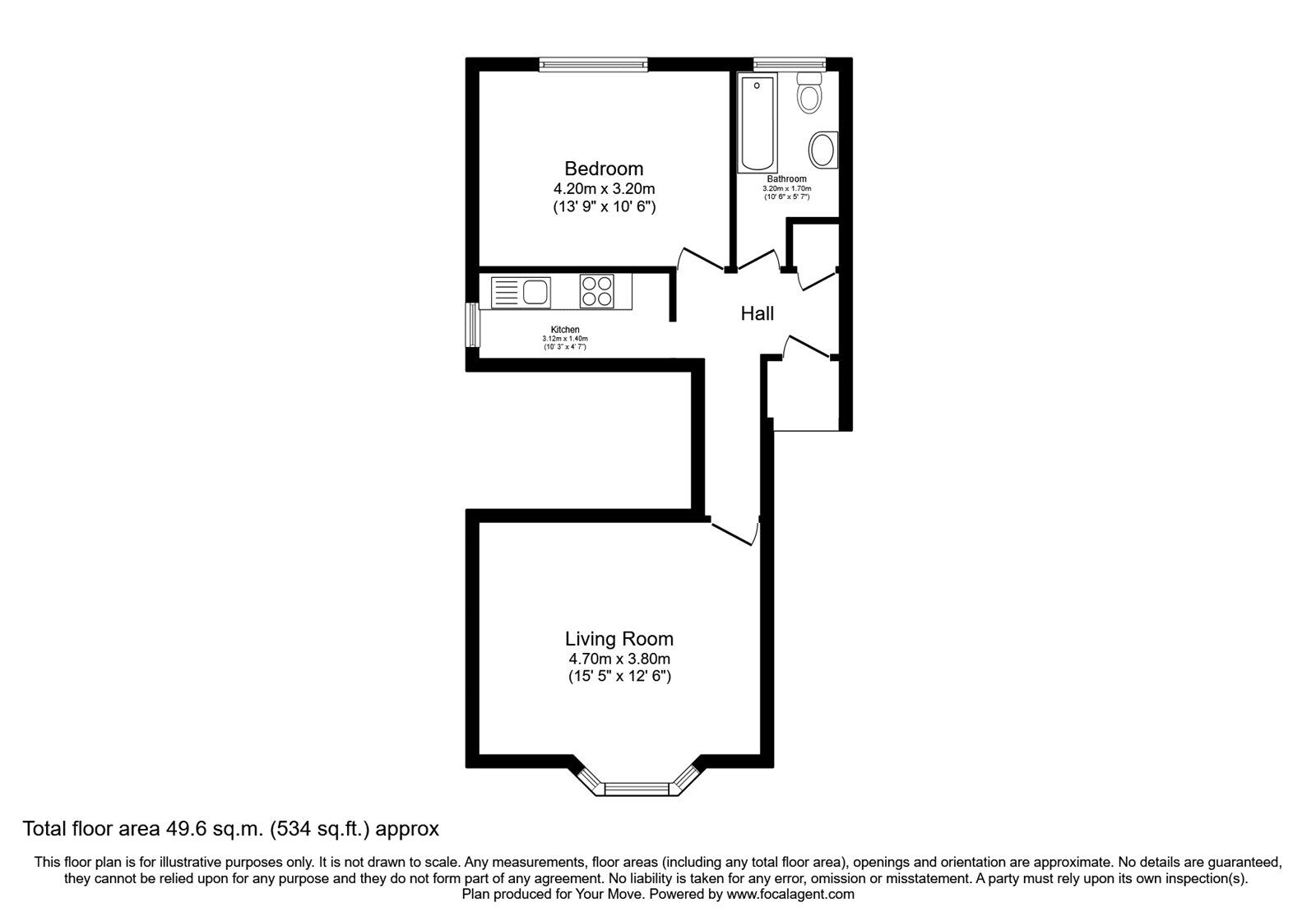 Floorplan of 1 bedroom Flat for sale, Dover Road, Walmer, Kent, CT14
