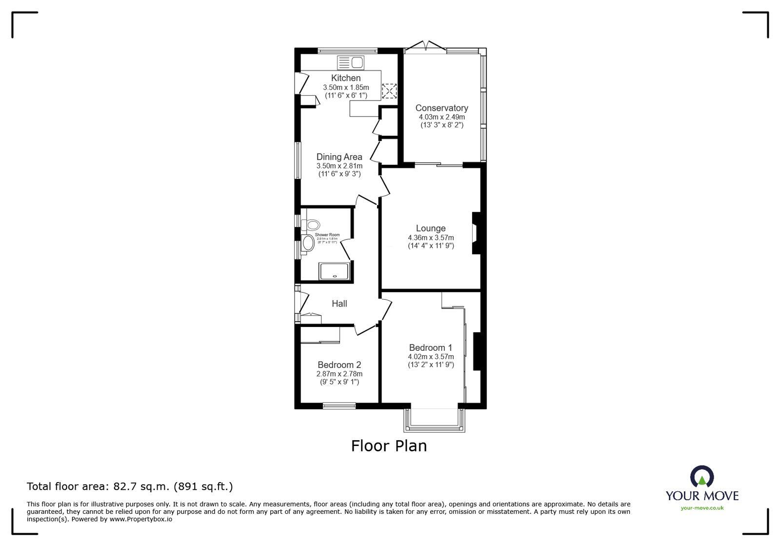 Floorplan of 2 bedroom Semi Detached Bungalow for sale, Rectory Road, Deal, Kent, CT14