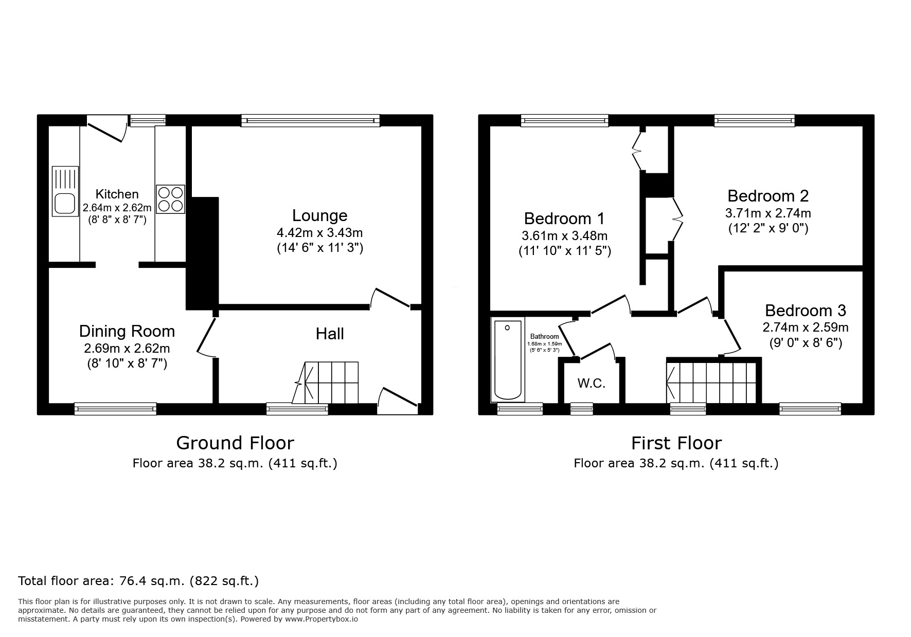 Floorplan of 3 bedroom Mid Terrace House to rent, Freemens Way, Deal, Kent, CT14