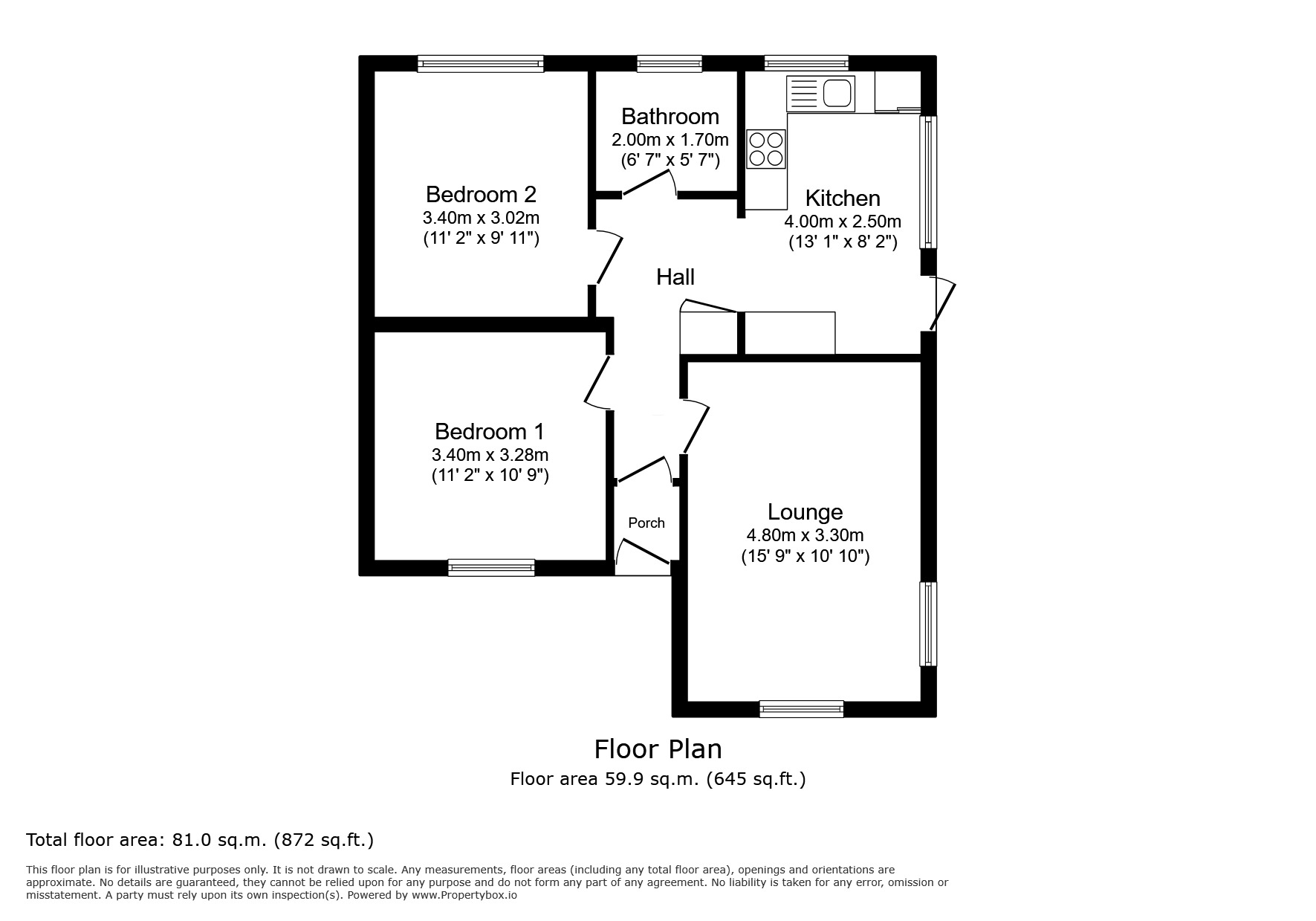 Floorplan of 2 bedroom Detached Bungalow to rent, The Rise, Kingsdown, Kent, CT14