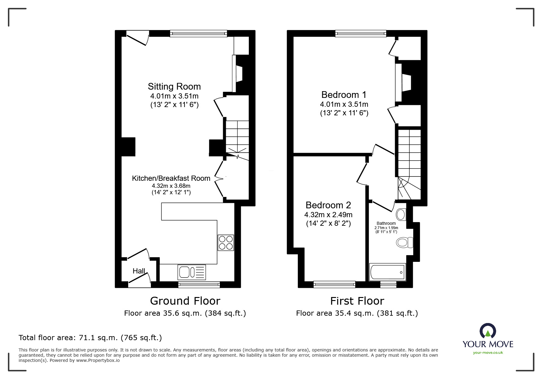 Floorplan of 2 bedroom House to rent, Golf Road, Deal, Kent, CT14