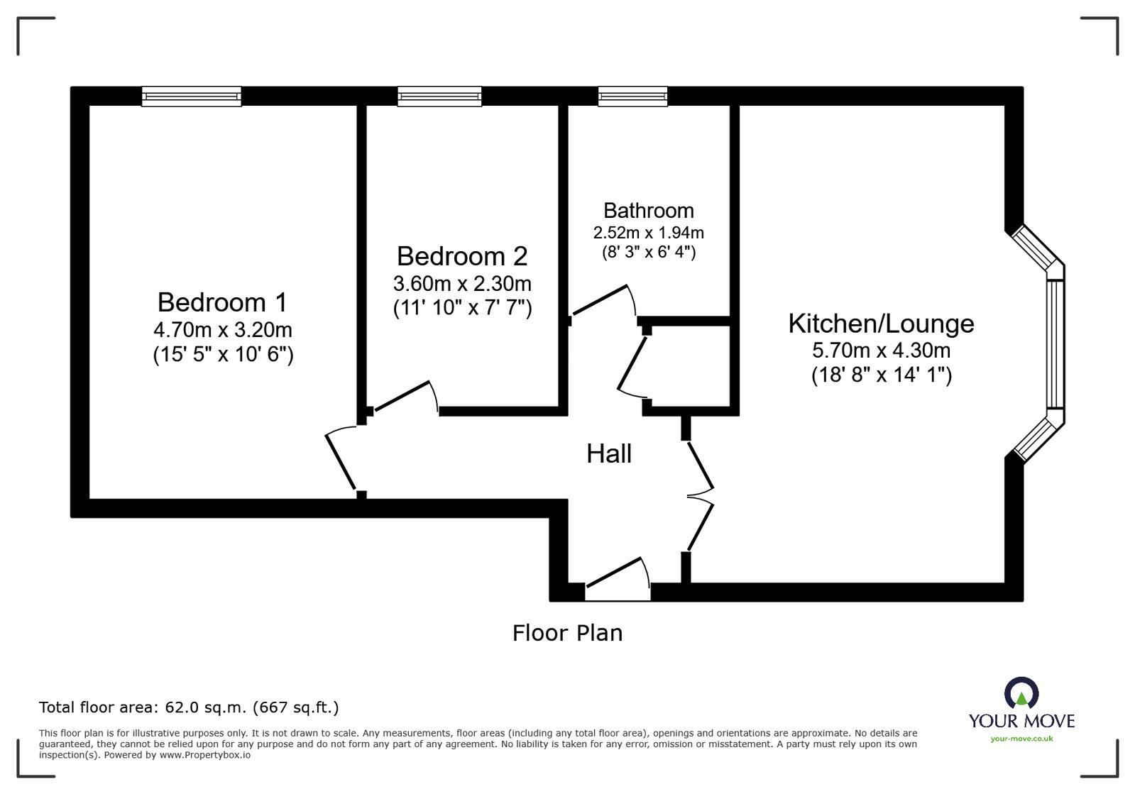 Floorplan of 2 bedroom Flat for sale, St. Clare Road, Walmer, Kent, CT14