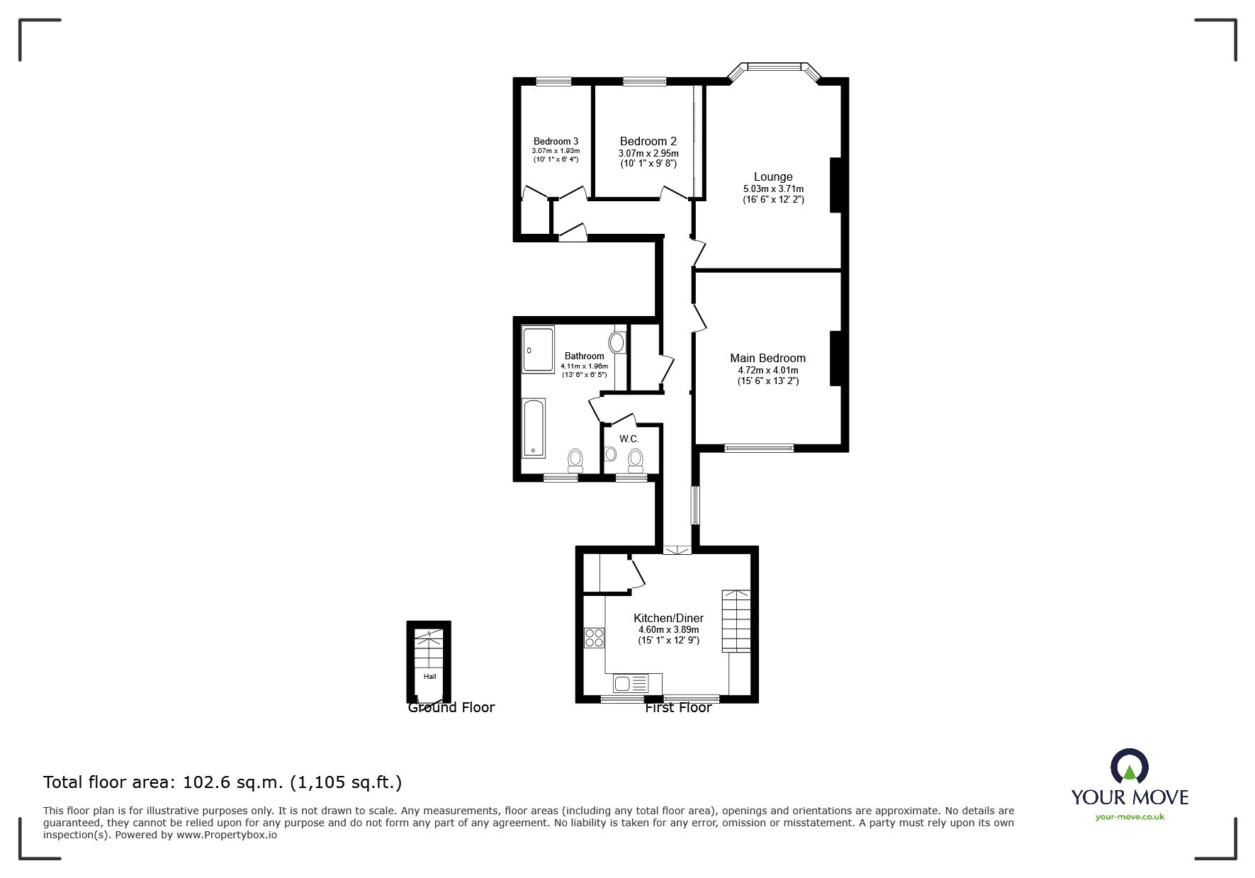 Floorplan of 3 bedroom Flat to rent, The Beach, Walmer, Kent, CT14