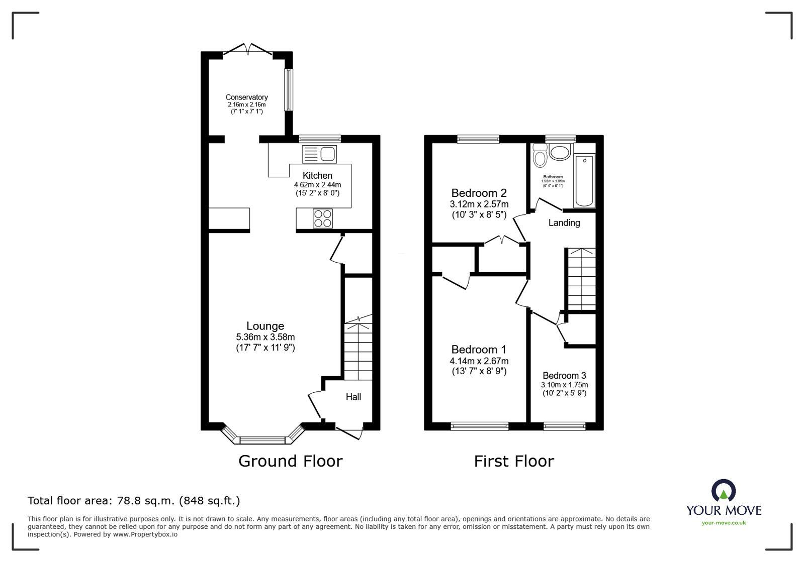 Floorplan of 3 bedroom Mid Terrace House to rent, Hanover Close, Walmer, Kent, CT14