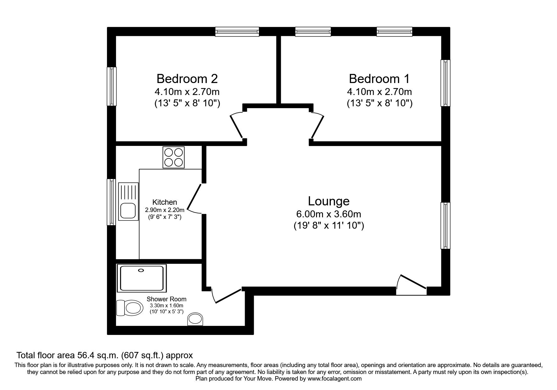 Floorplan of 2 bedroom Flat for sale, Freemens Way, Deal, Kent, CT14