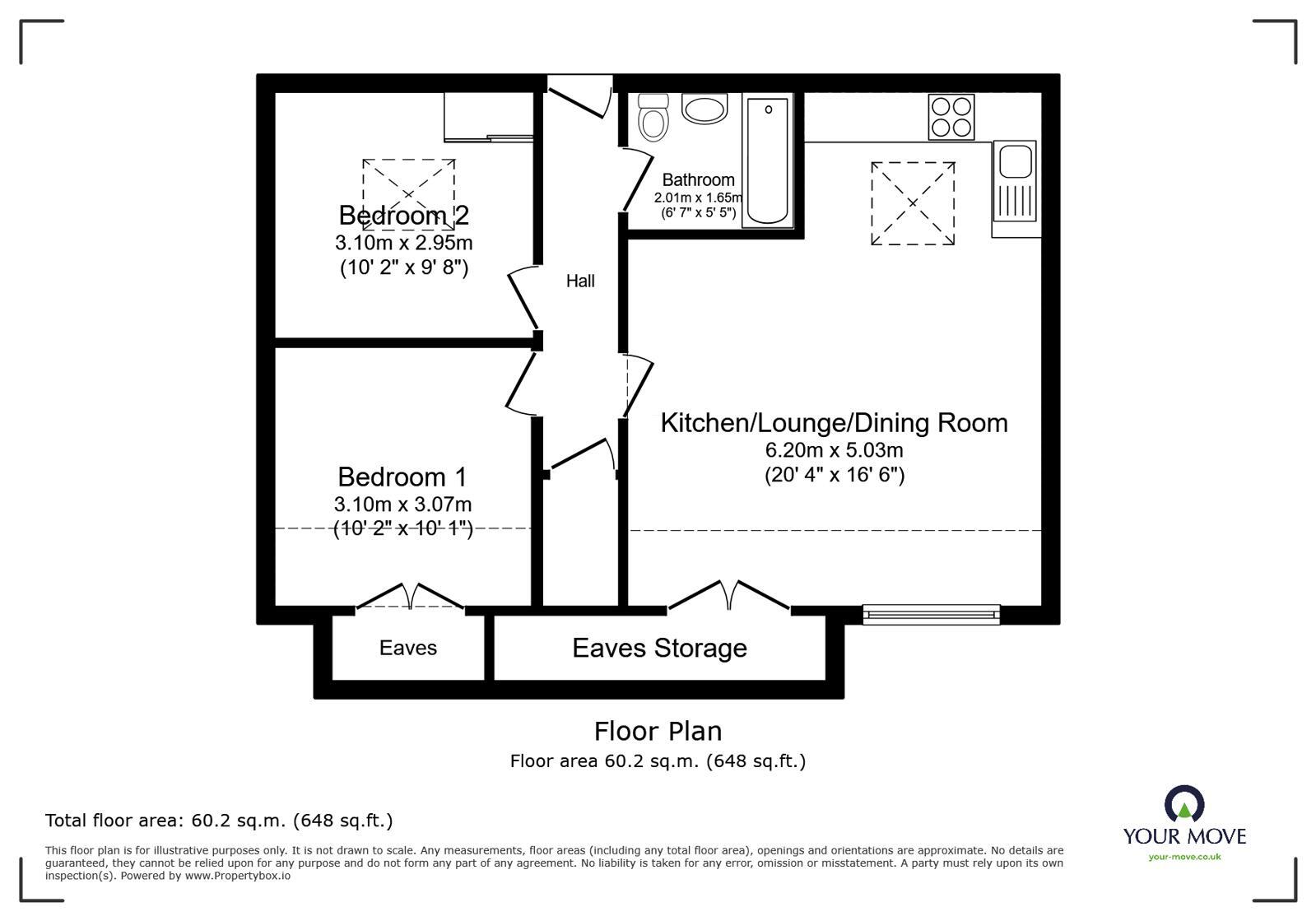 Floorplan of 2 bedroom Flat to rent, Crabble Hill, Dover, Kent, CT17