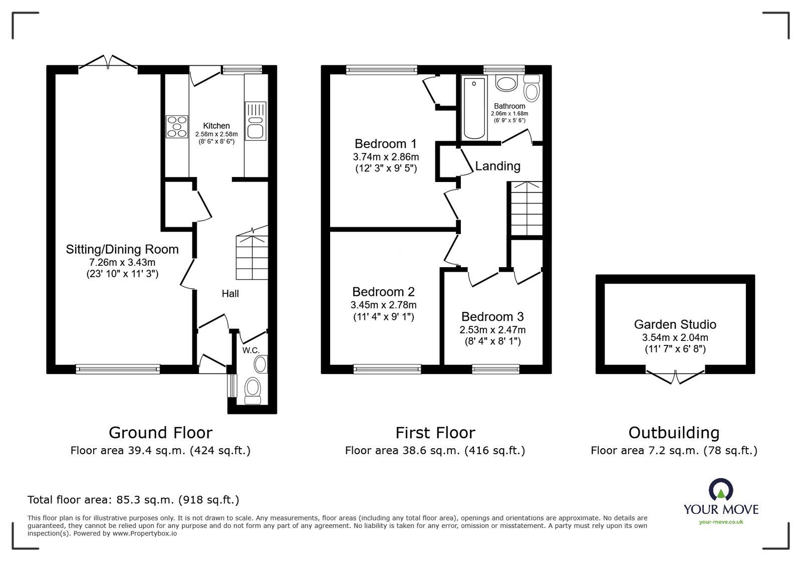 Floorplan of 3 bedroom Mid Terrace House for sale, Sandown Lees, Sandwich, Kent, CT13