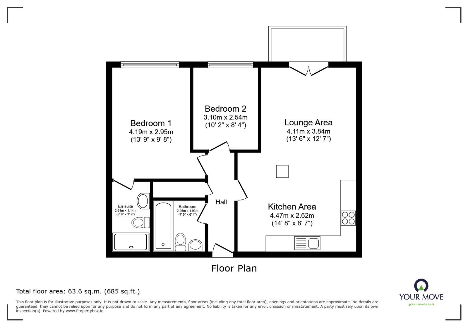 Floorplan of 2 bedroom House to rent, Crabble Hill, Dover, Kent, CT17