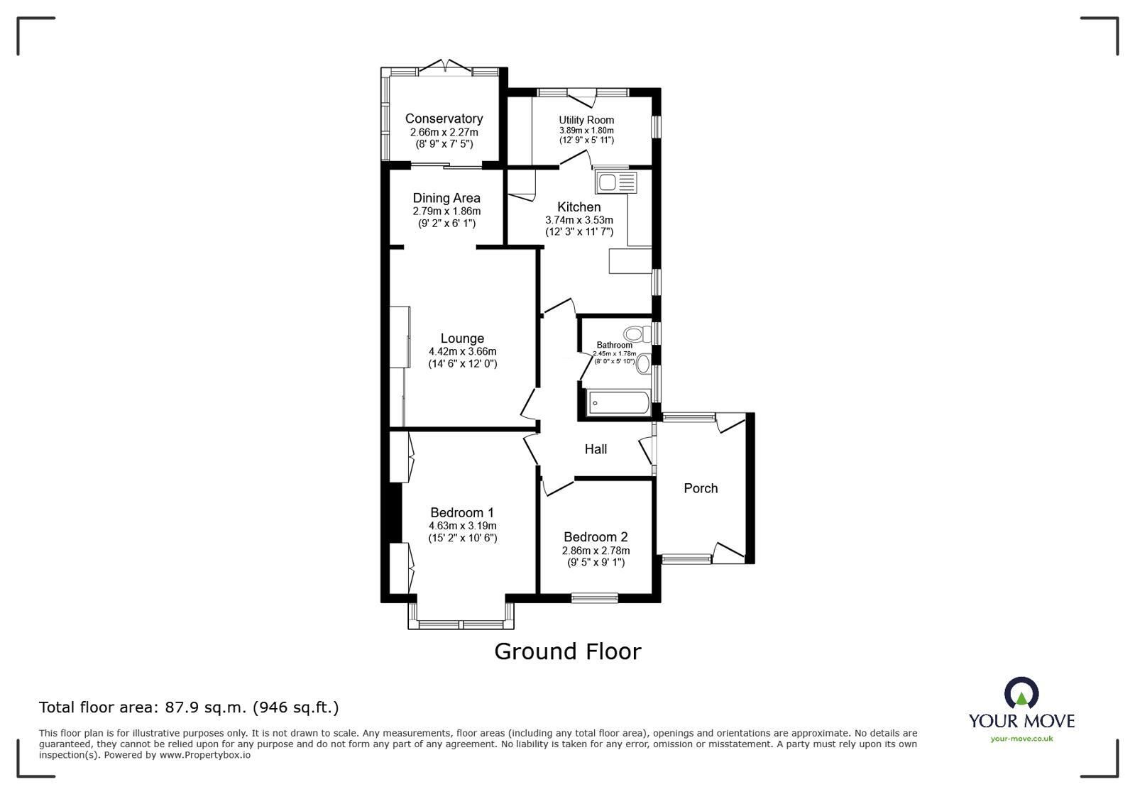 Floorplan of 2 bedroom Semi Detached Bungalow for sale, Rectory Road, Deal, CT14