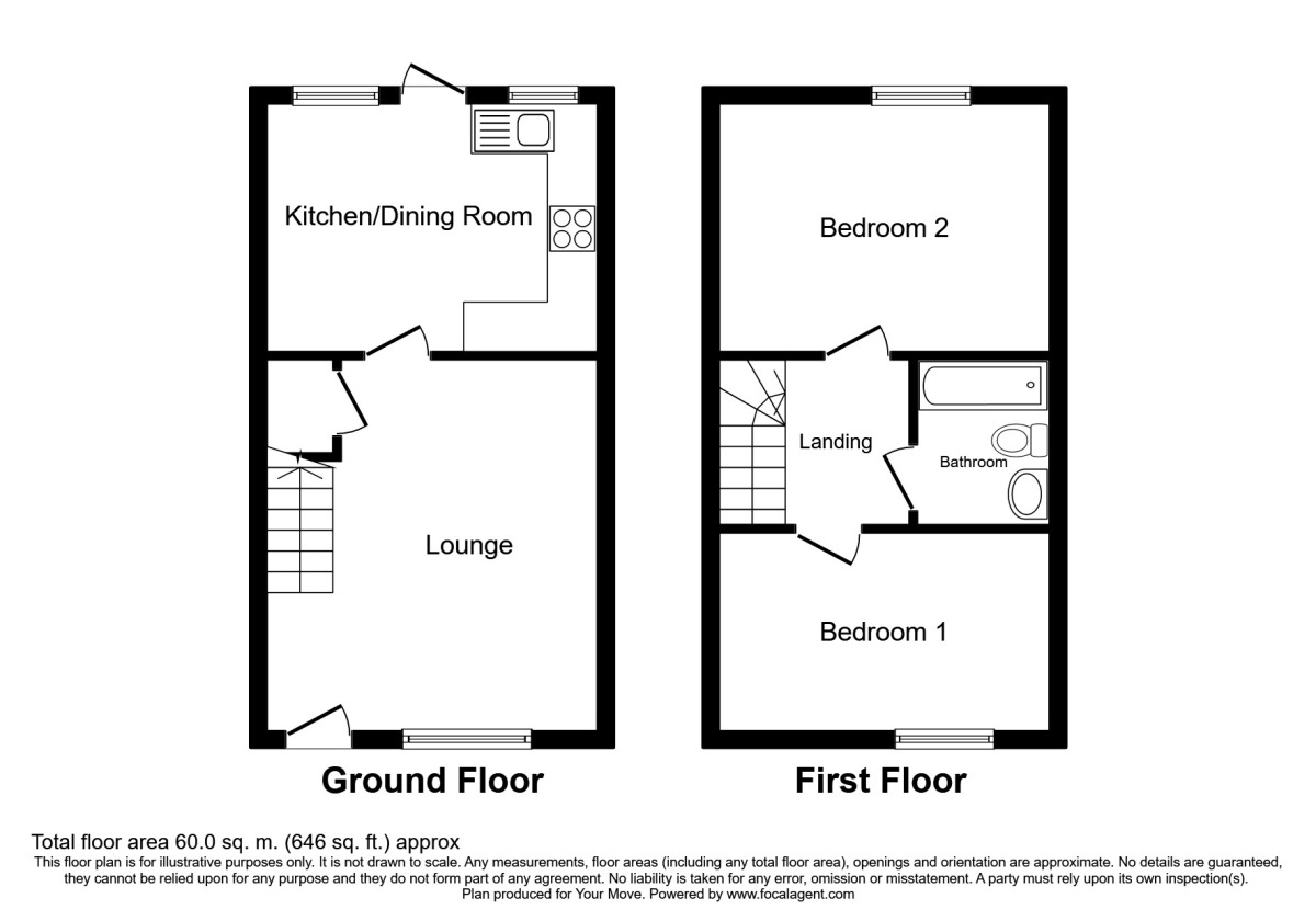Floorplan of 2 bedroom Mid Terrace House to rent, Church Meadows, Deal, Kent, CT14