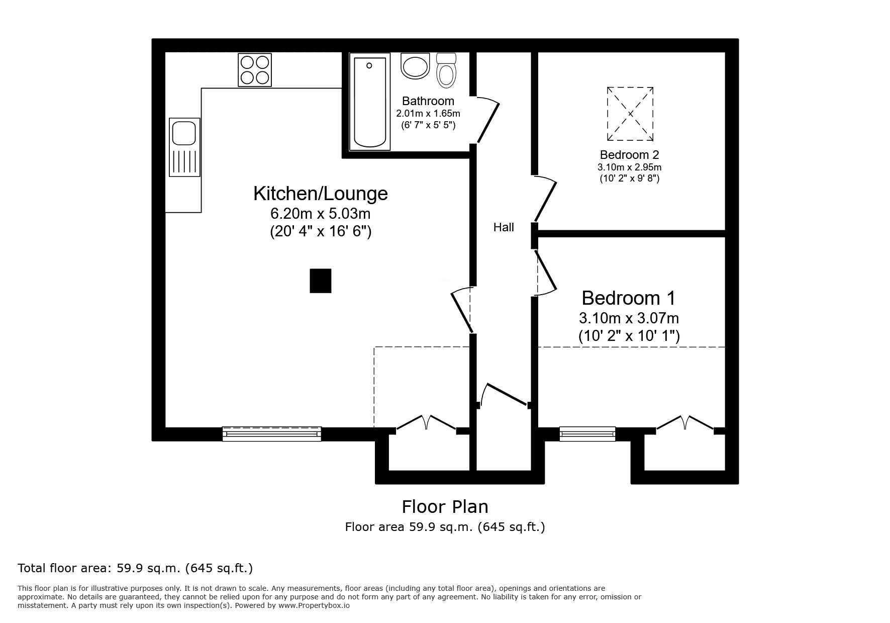 Floorplan of 2 bedroom Flat to rent, Crabble Hill, Dover, Kent, CT17